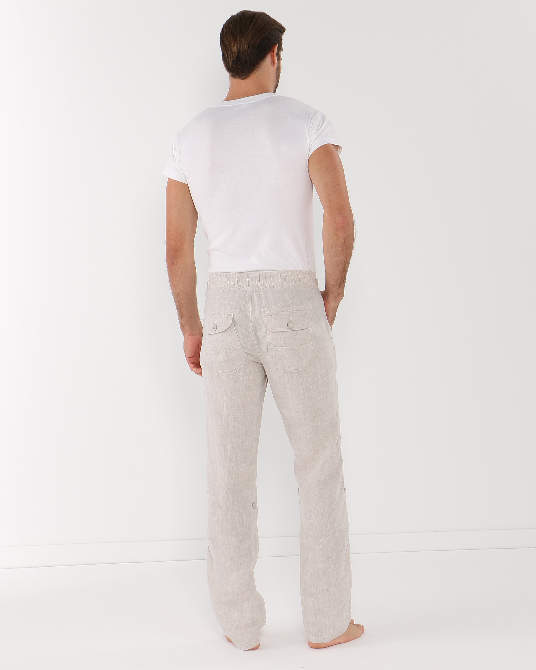 POINT ZERO INC. Linen Pants Neutral 7519208 - View2