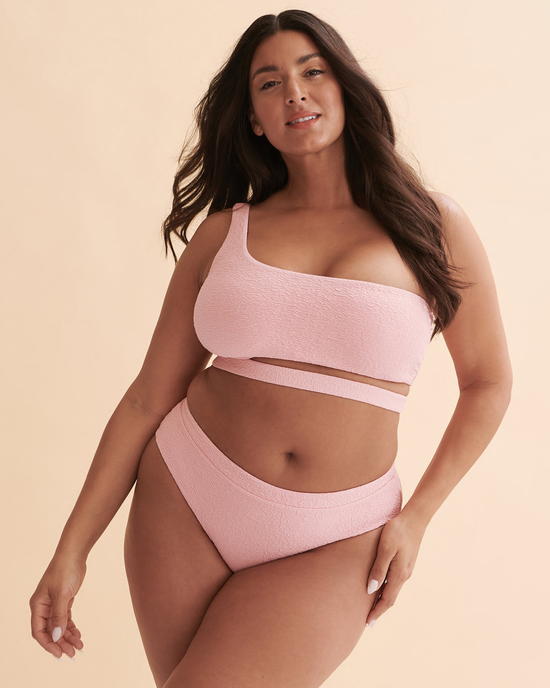 TROPIK Haut de bikini bandeau une épaule Textured Rose pivoine 01100200 - View2