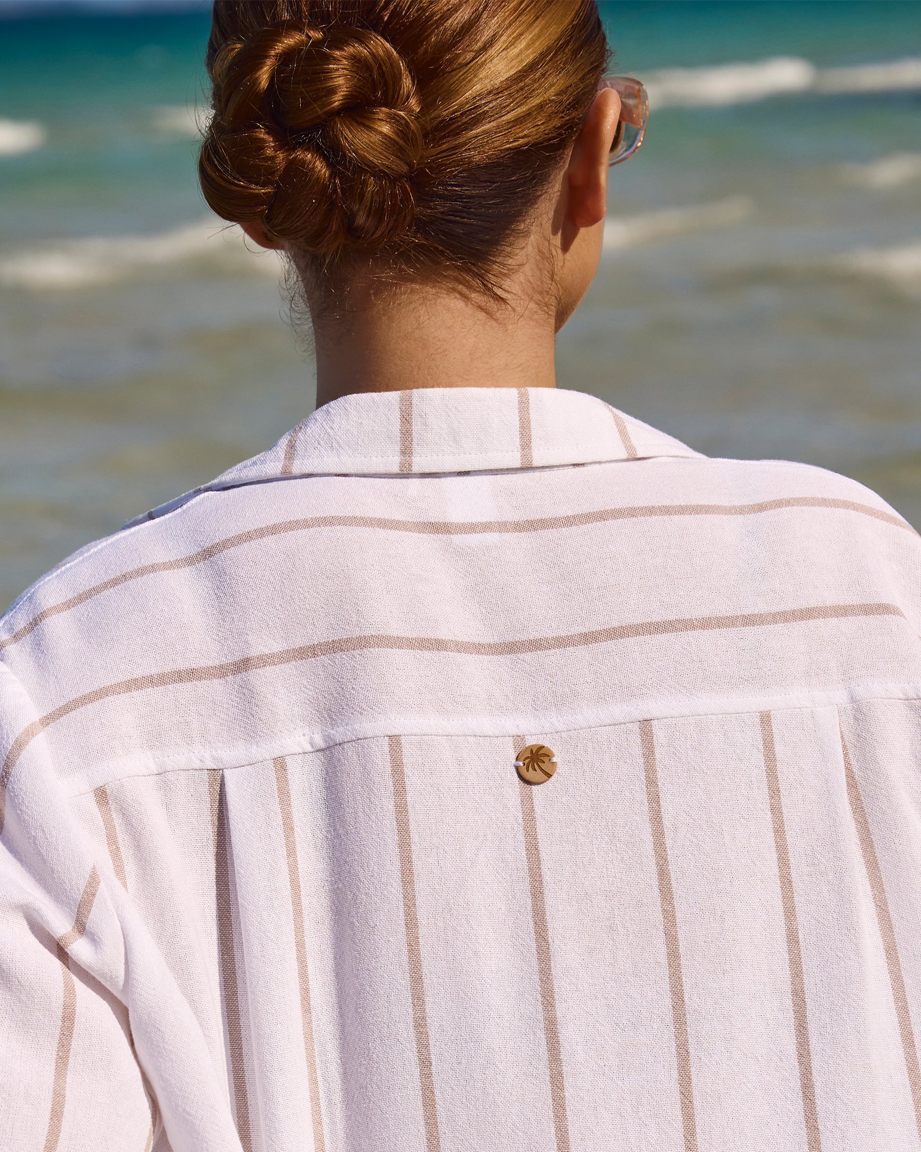 OFF THE BEACH Striped Long Sleeve Shirt Beige Sand Stripes 02100029 - View2