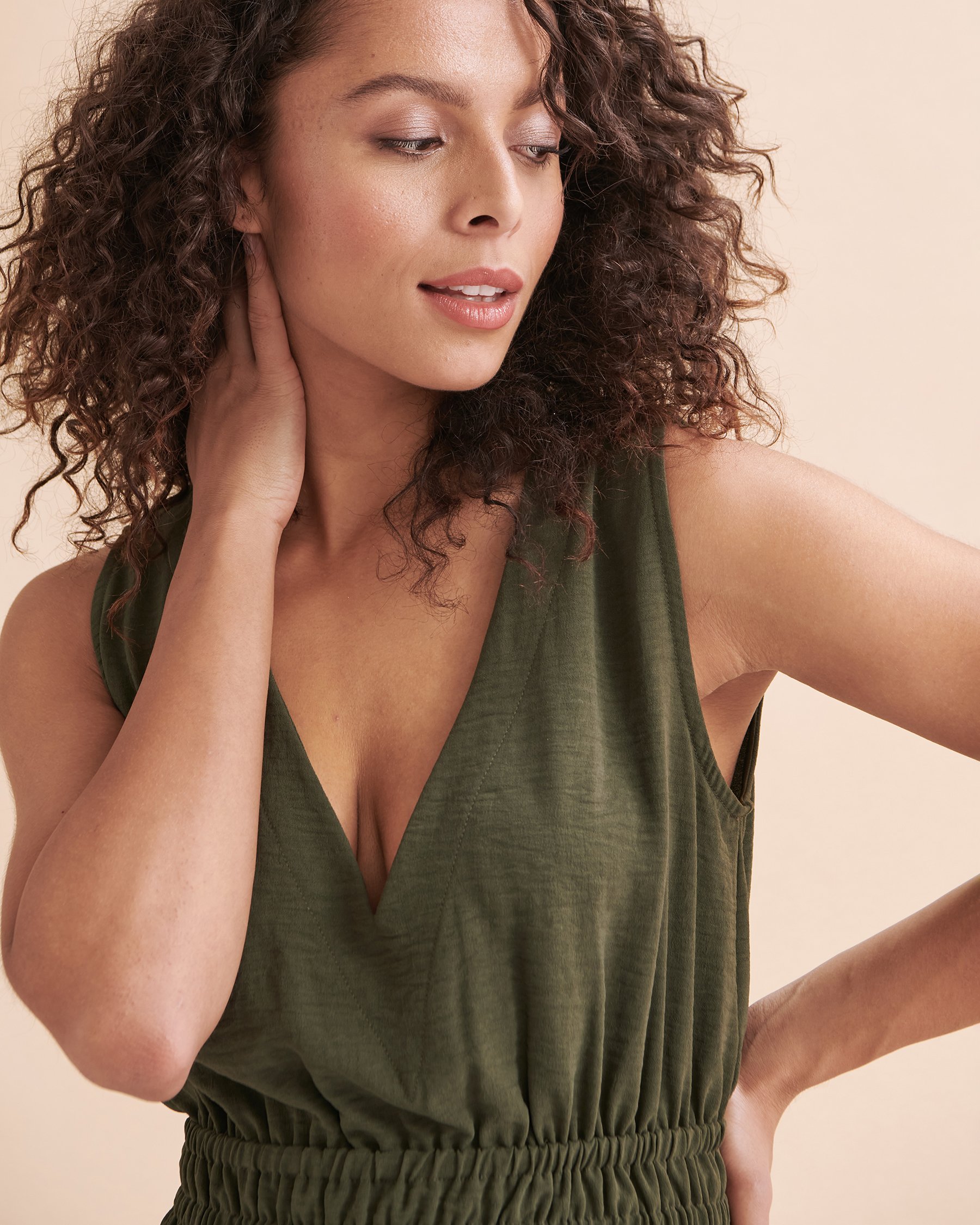 TURQUOISE COUTURE Plunge Short Dress Khaki 05300006 - View7