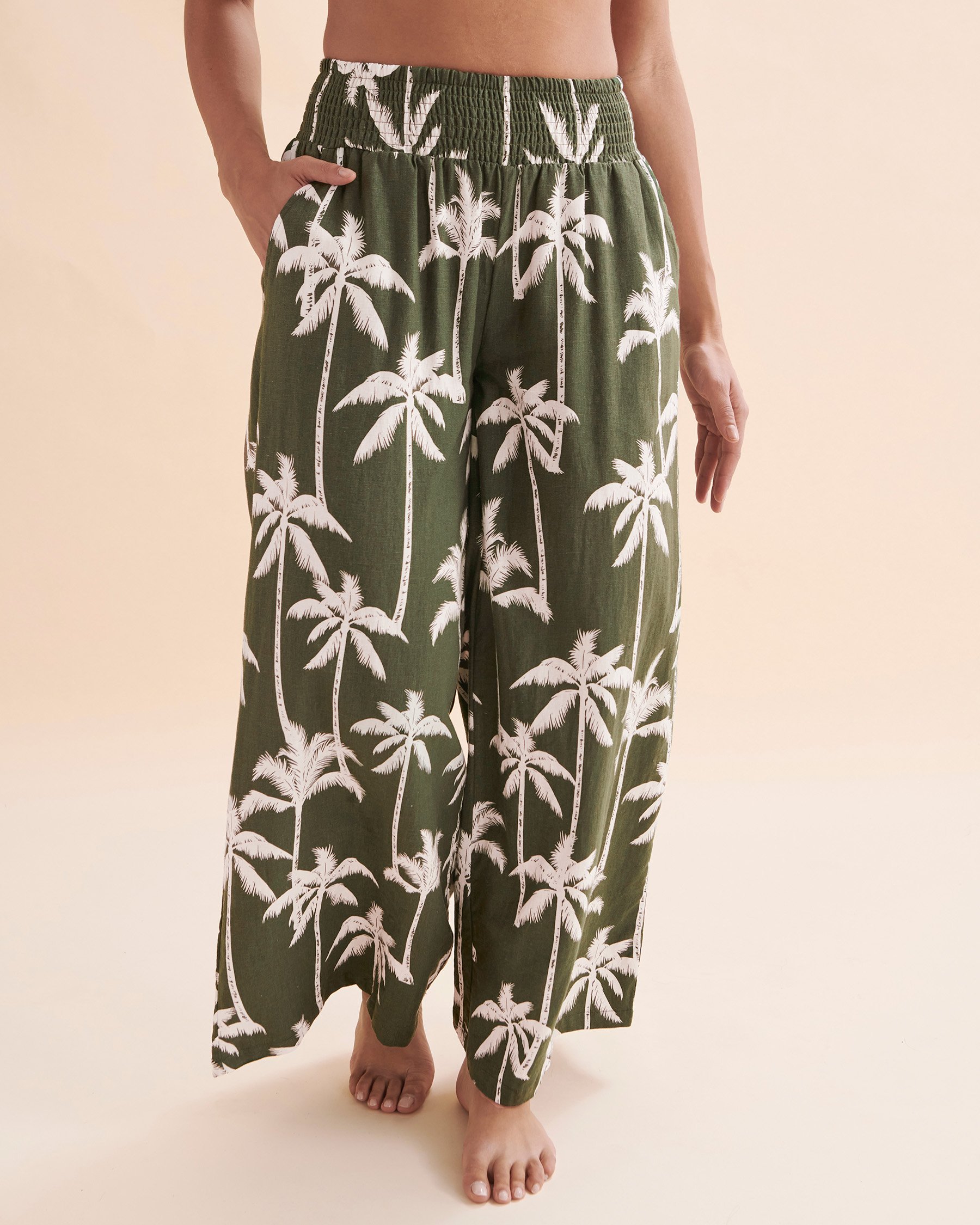 TURQUOISE COUTURE Palm Tree Wide Leg Pants Khaki Palm Tree 02200055 - View5
