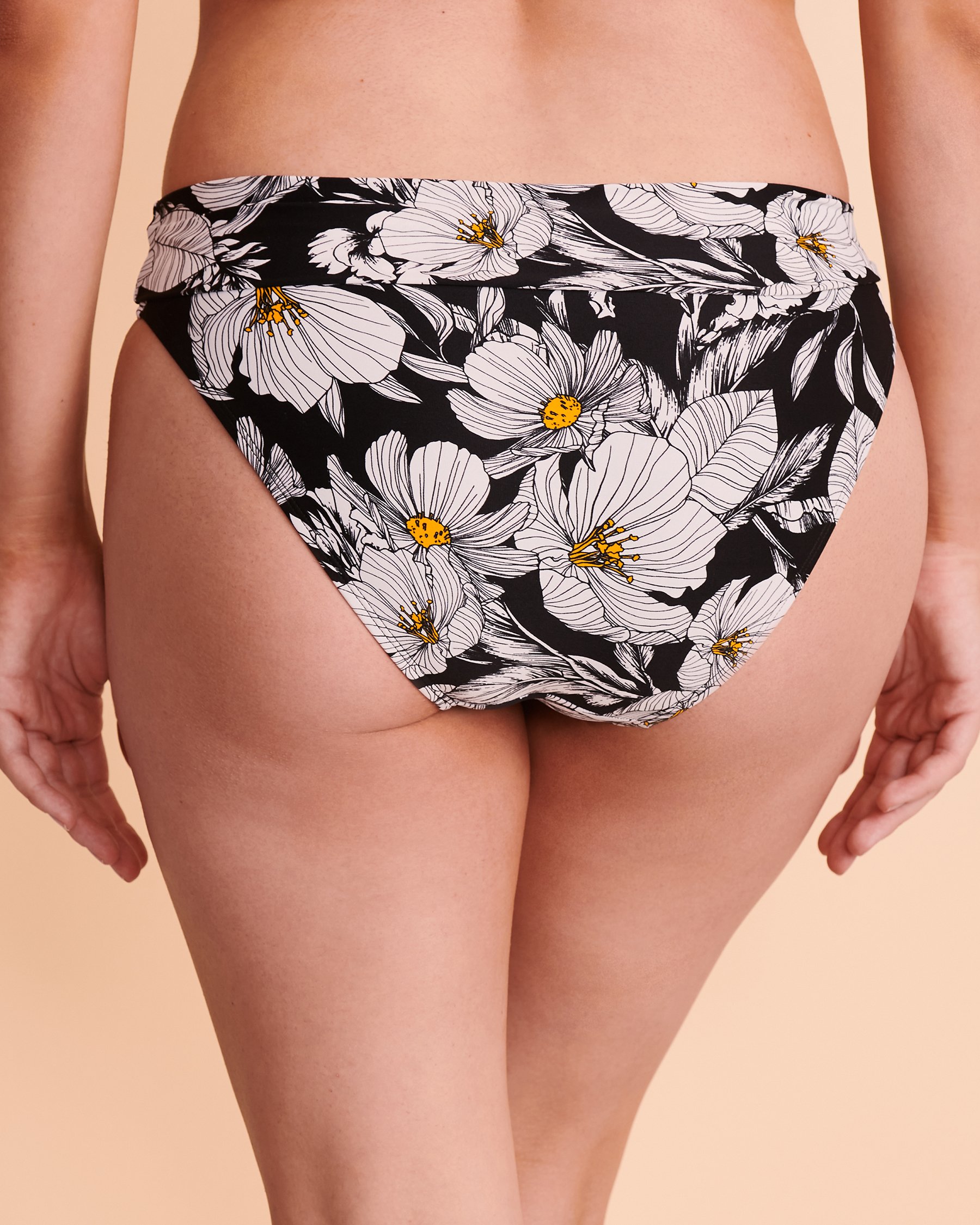 TURQUOISE COUTURE Bas de bikini bande de taille pliée FLORAL Fleurs blanches 01300068 - Voir2