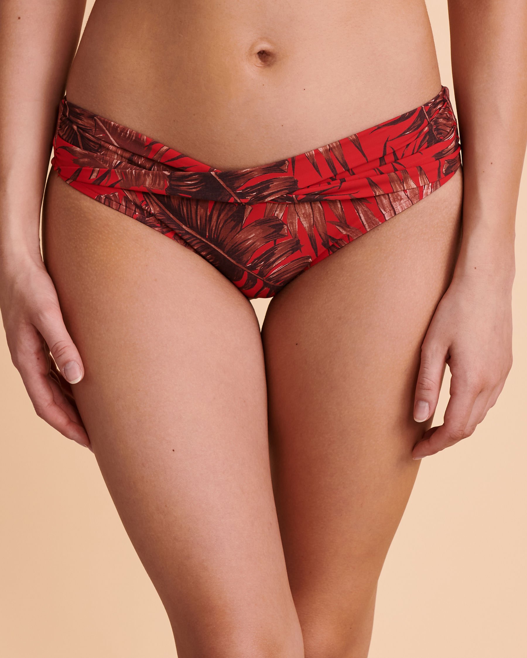 SEAFOLLY Bas de bikini bande de taille torsadée Fleuri rouge 44320-843 - Voir1