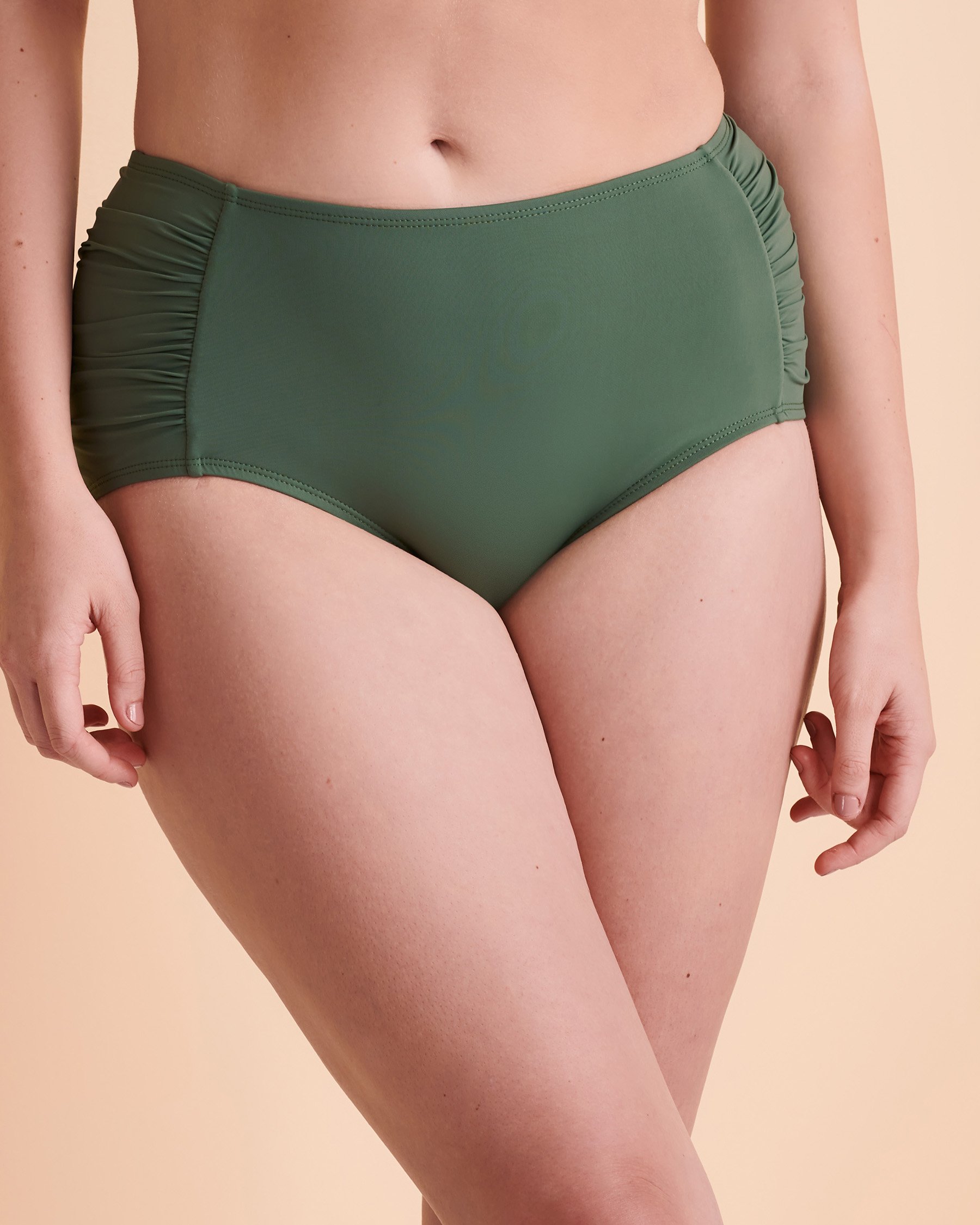 SOLID Gathered Sides Bikini Bottom Forest green JZ21002H - View1