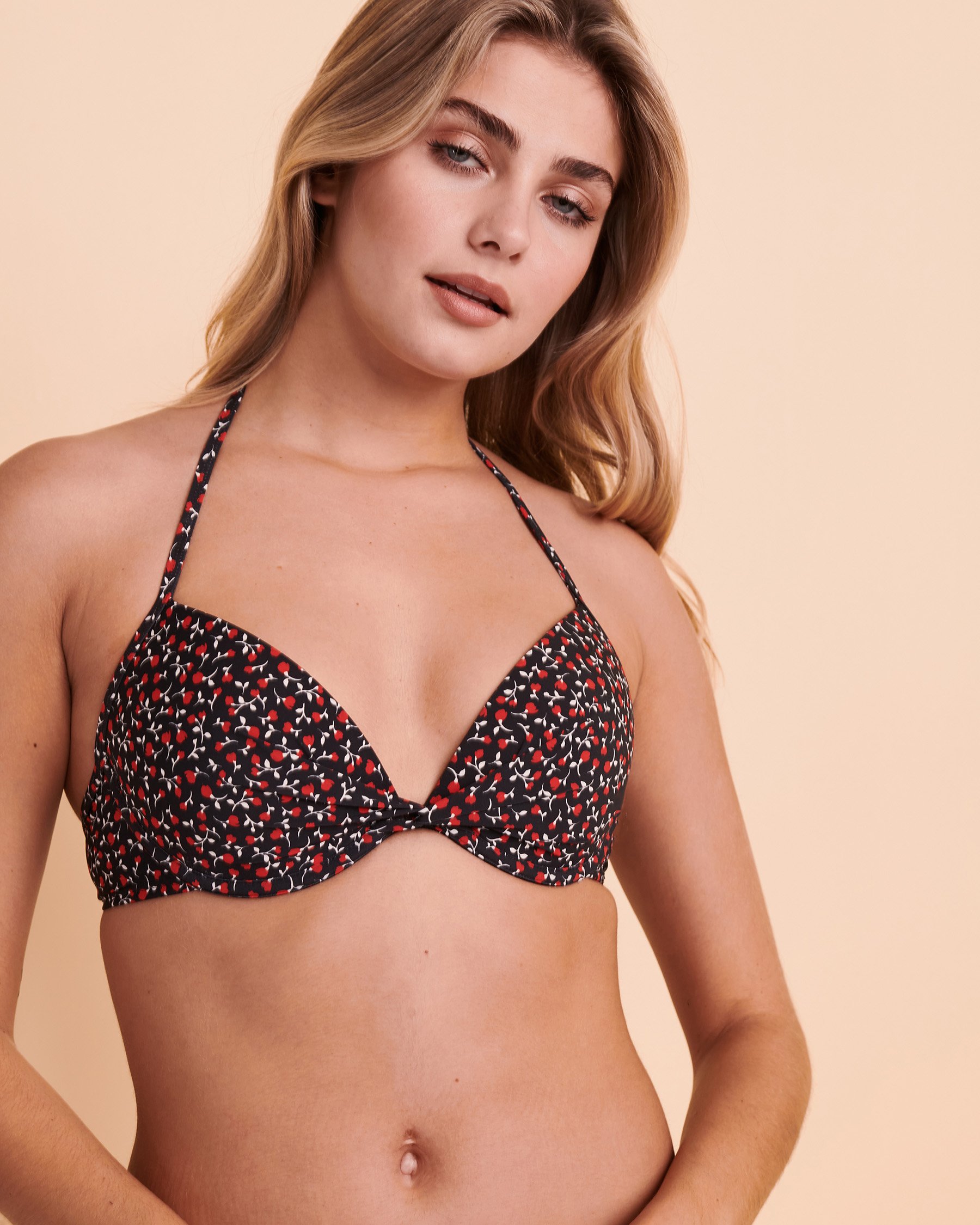 TROPIK FLOWERING Push-up Bikini Top Black and red flowers 01100061 - View4