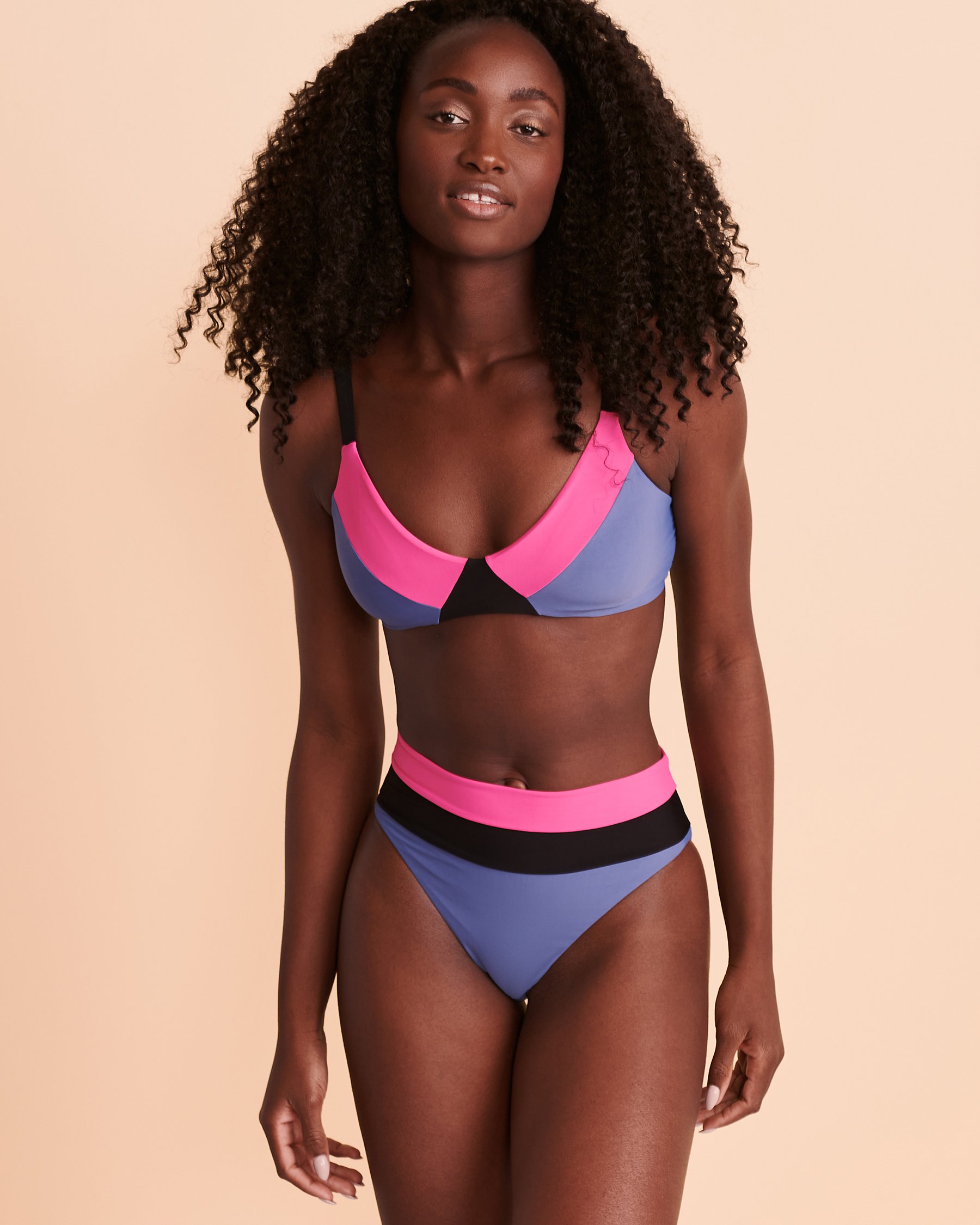 MALAI BREEZE BLUE Callen High Leg Bikini Bottom Colorblock B16112 - View4