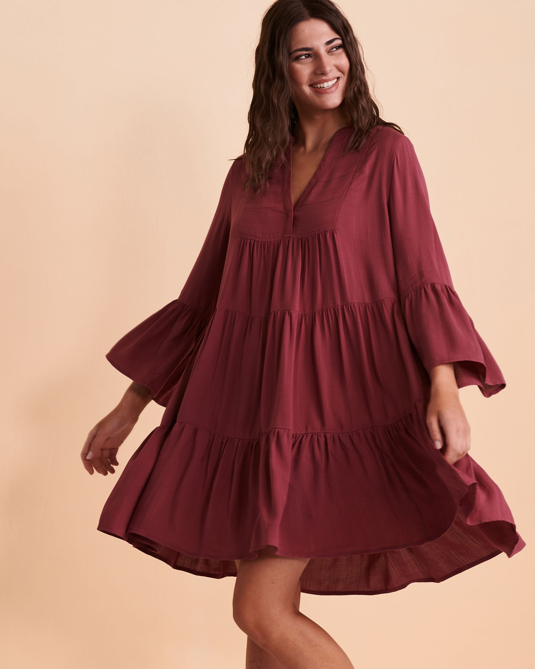 TURQUOISE COUTURE Robe courte étagée Maron 02300020 - Voir1