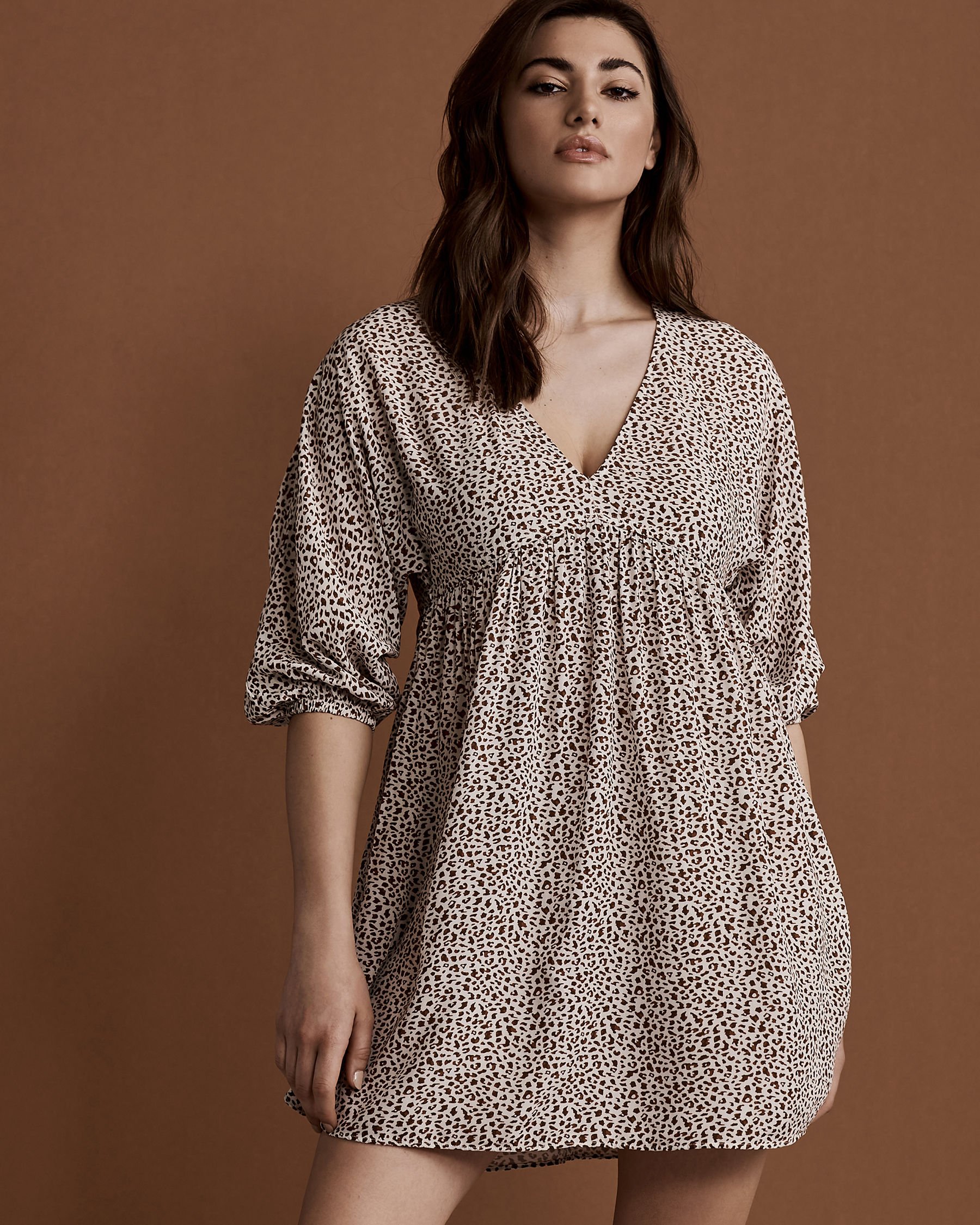 KIBYS Short Dress with Puffed Sleeves Animal print 8447 - View1