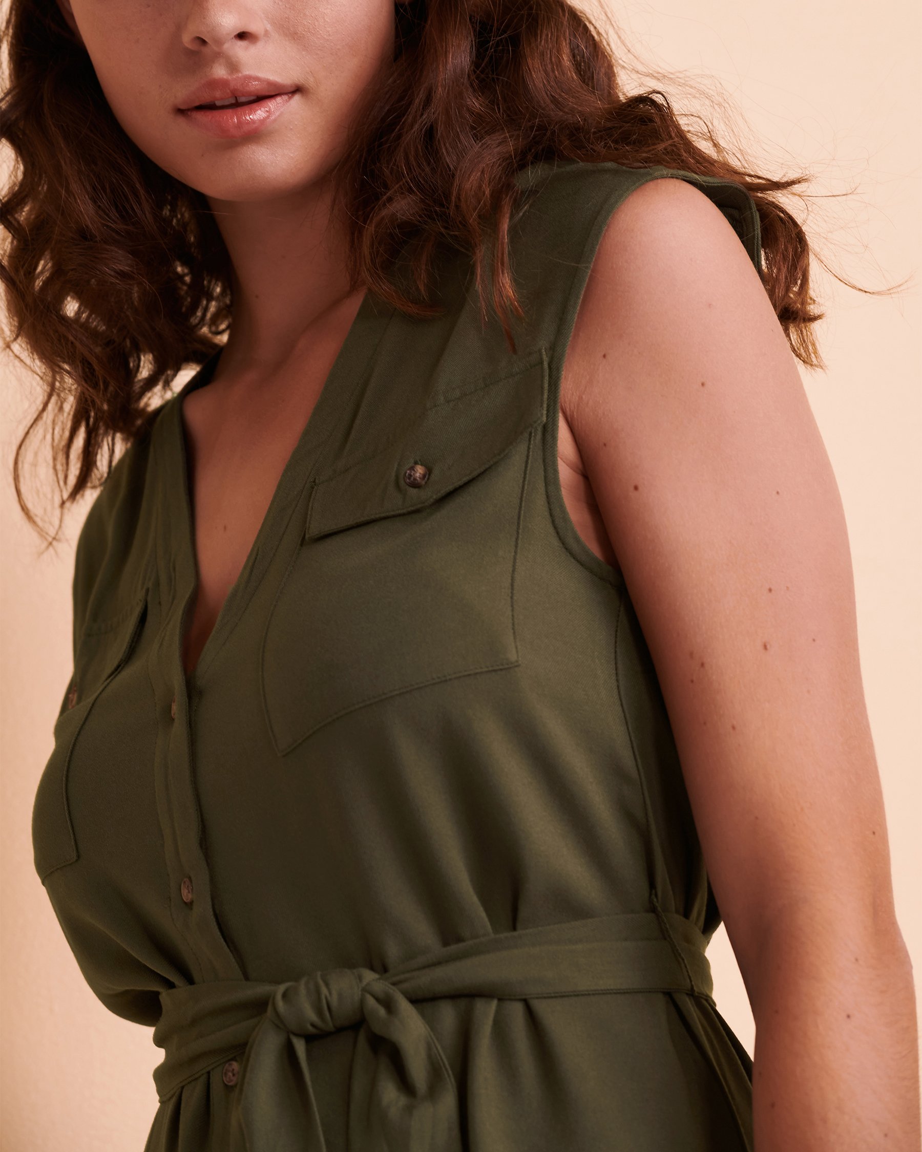 TURQUOISE COUTURE Button-down Sleeveless Dress Dark green 02300036 - View3