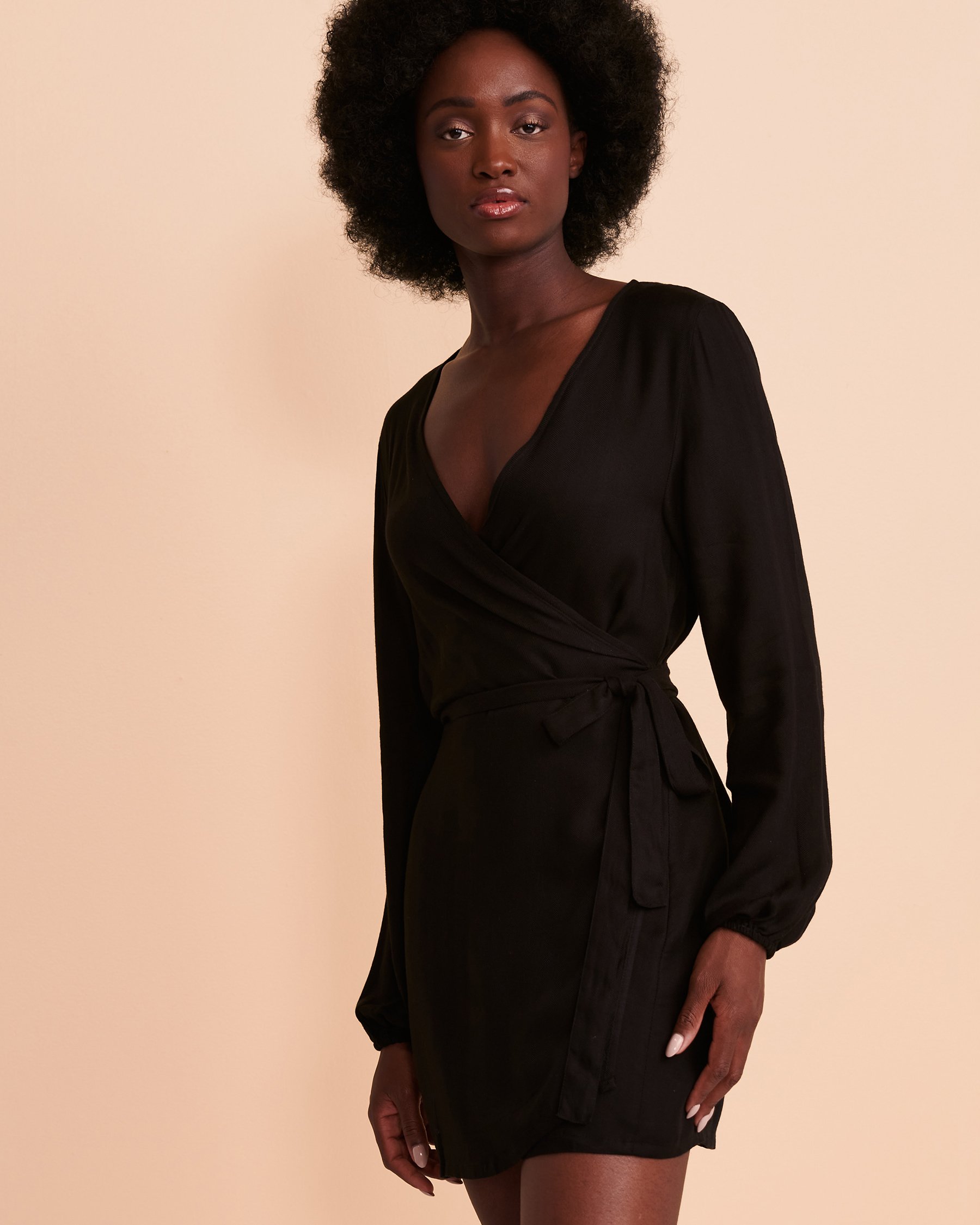 TROPIK Robe manches longues cache-cœur Noir 02300038 - Voir4