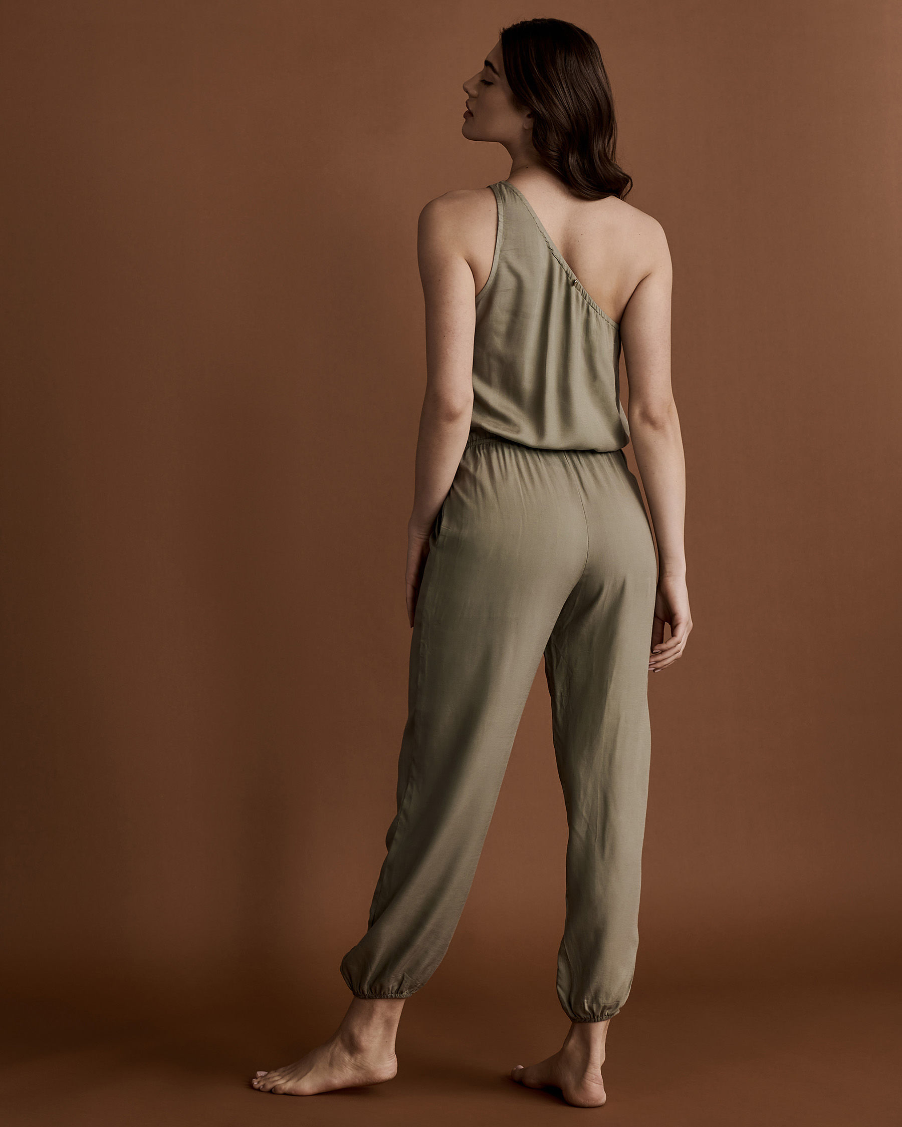 KIBYS One Shoulder Jumpsuit Olive 8452-W - View2