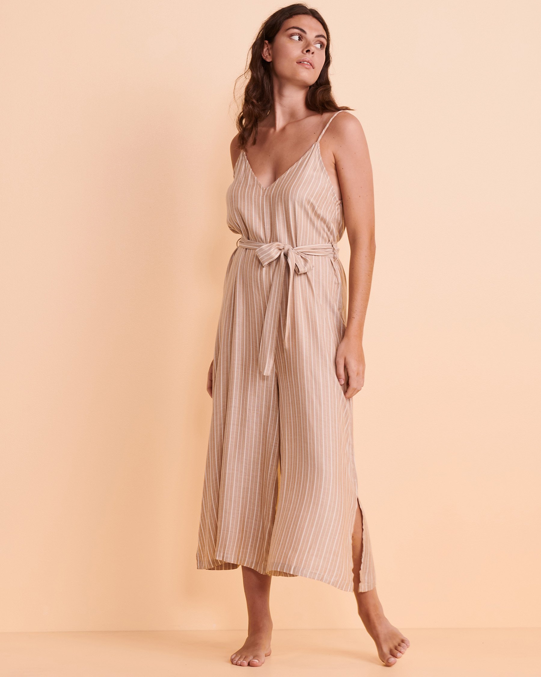 TURQUOISE COUTURE Thin Straps Jumpsuit Neutral stripes 02300035 - View1