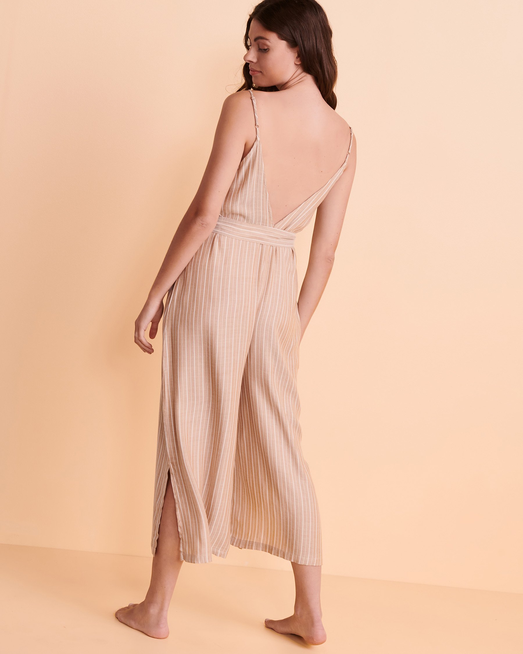 TURQUOISE COUTURE Thin Straps Jumpsuit Neutral stripes 02300035 - View2