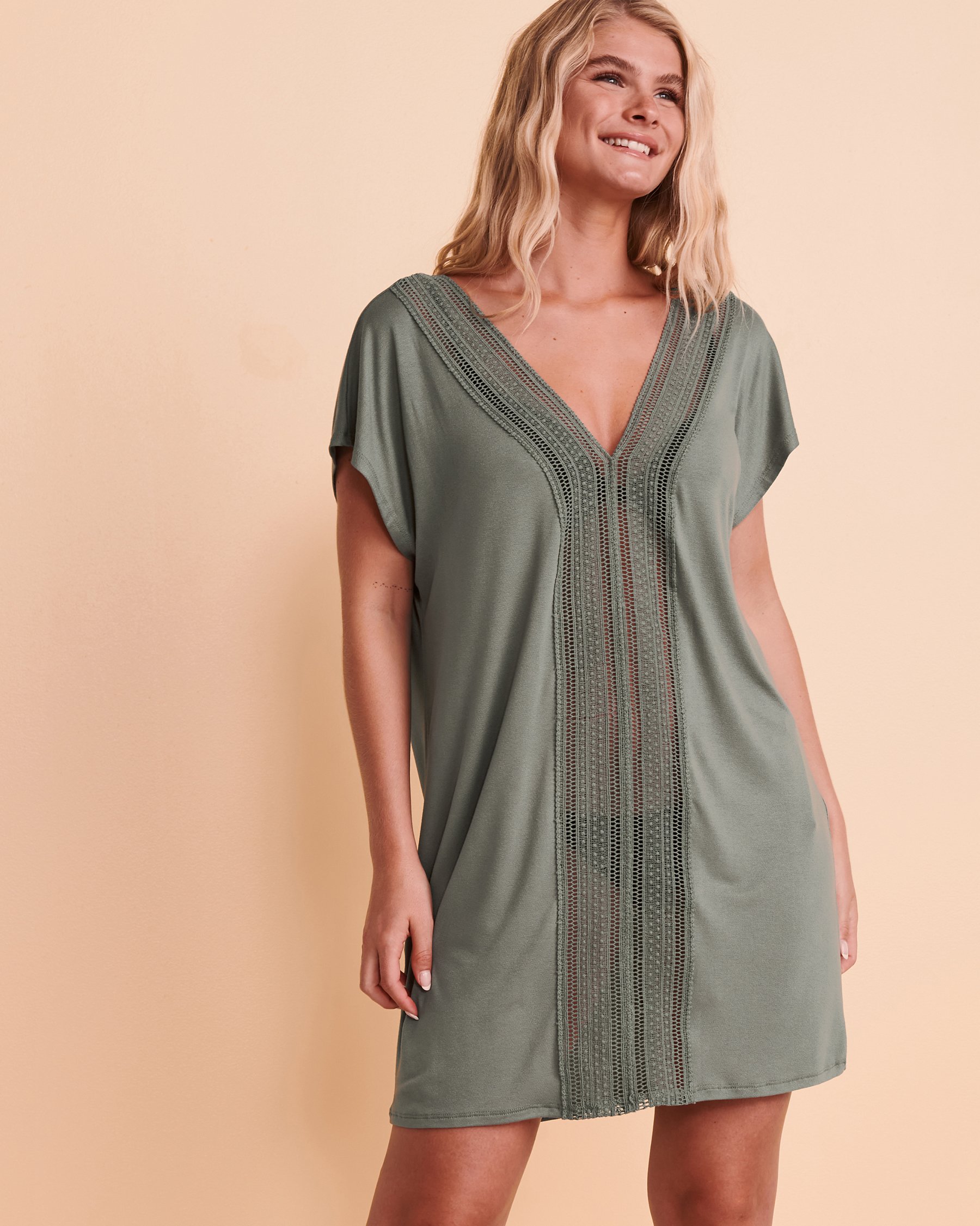 TURQUOISE COUTURE Crochet Detail Poncho Khaki 02400008 - View1