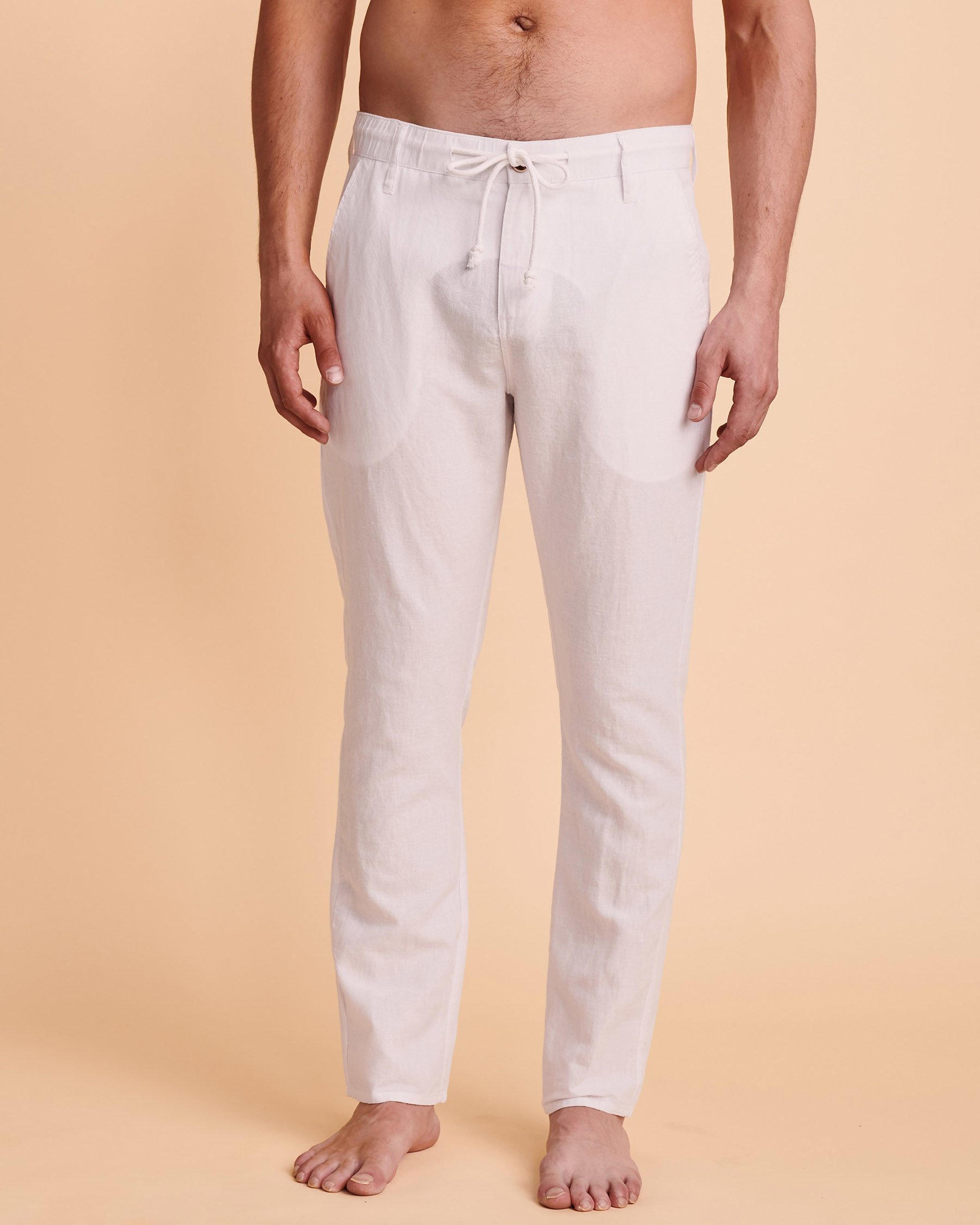 PUBLIC BEACH Pantalon en lin Blanc PB3808 - Voir1