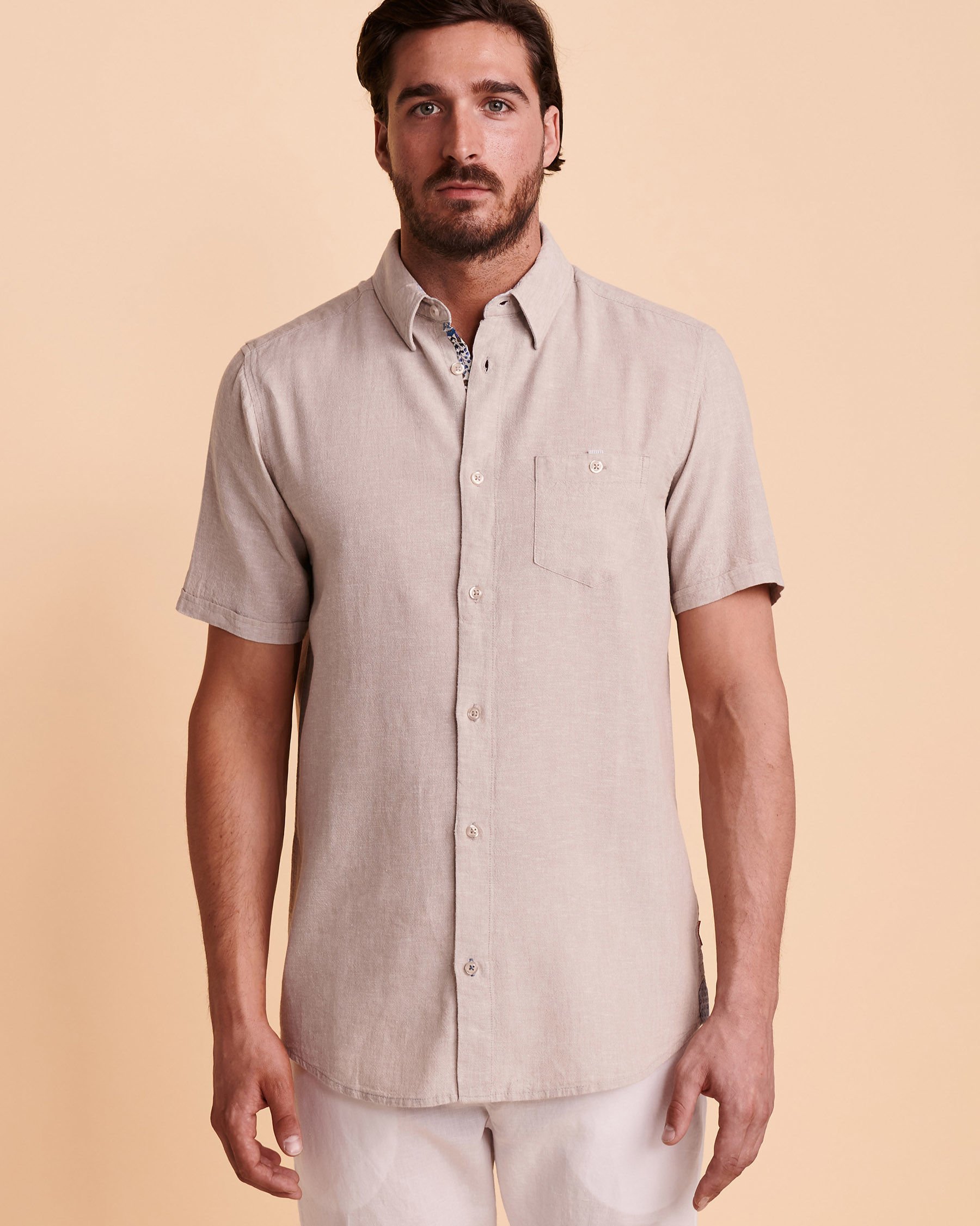 PUBLIC BEACH Chemise manches courtes LIN Neutre PB3201 - View1