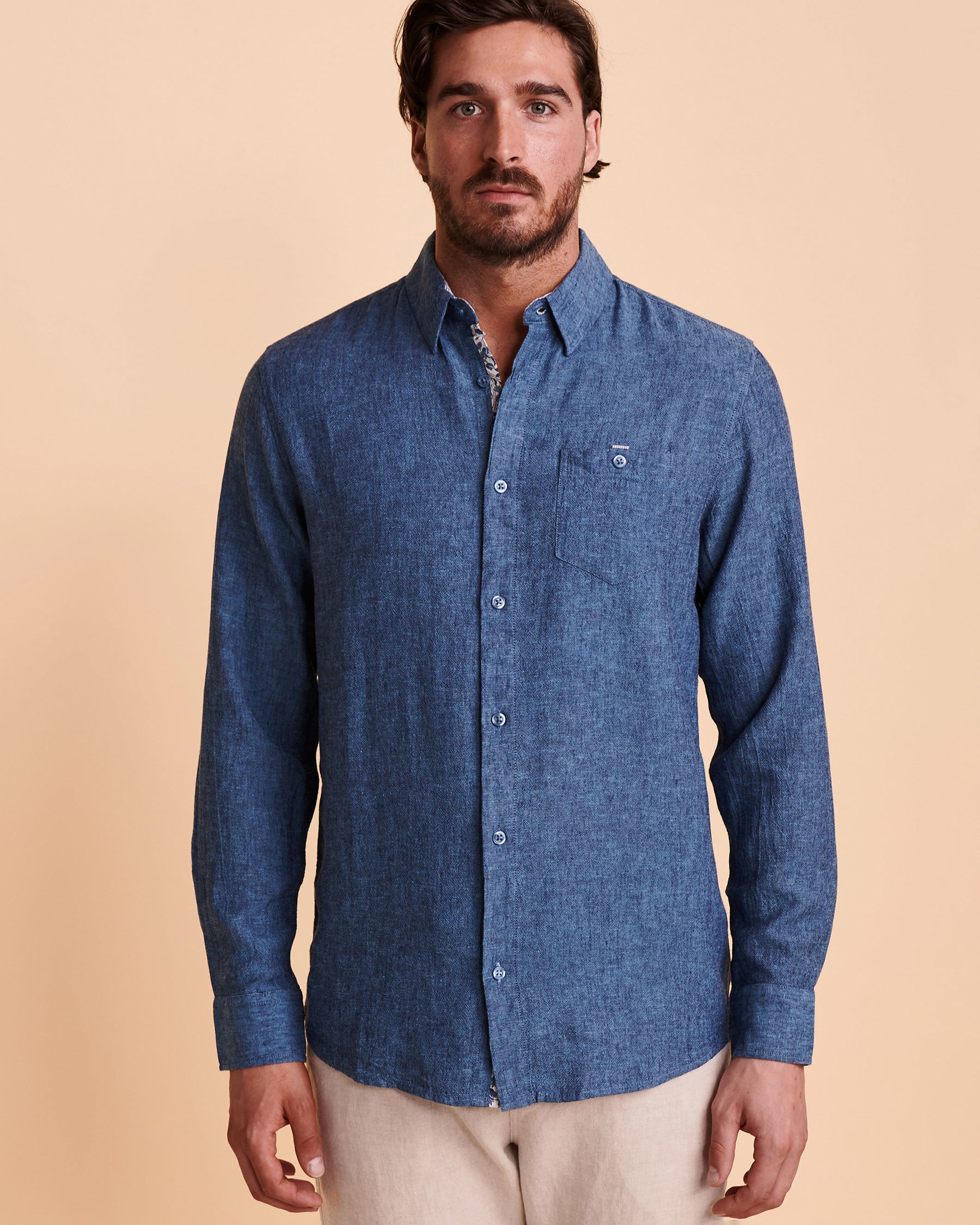 PUBLIC BEACH Linen Long Sleeves Shirt Blue PB3202 - View1