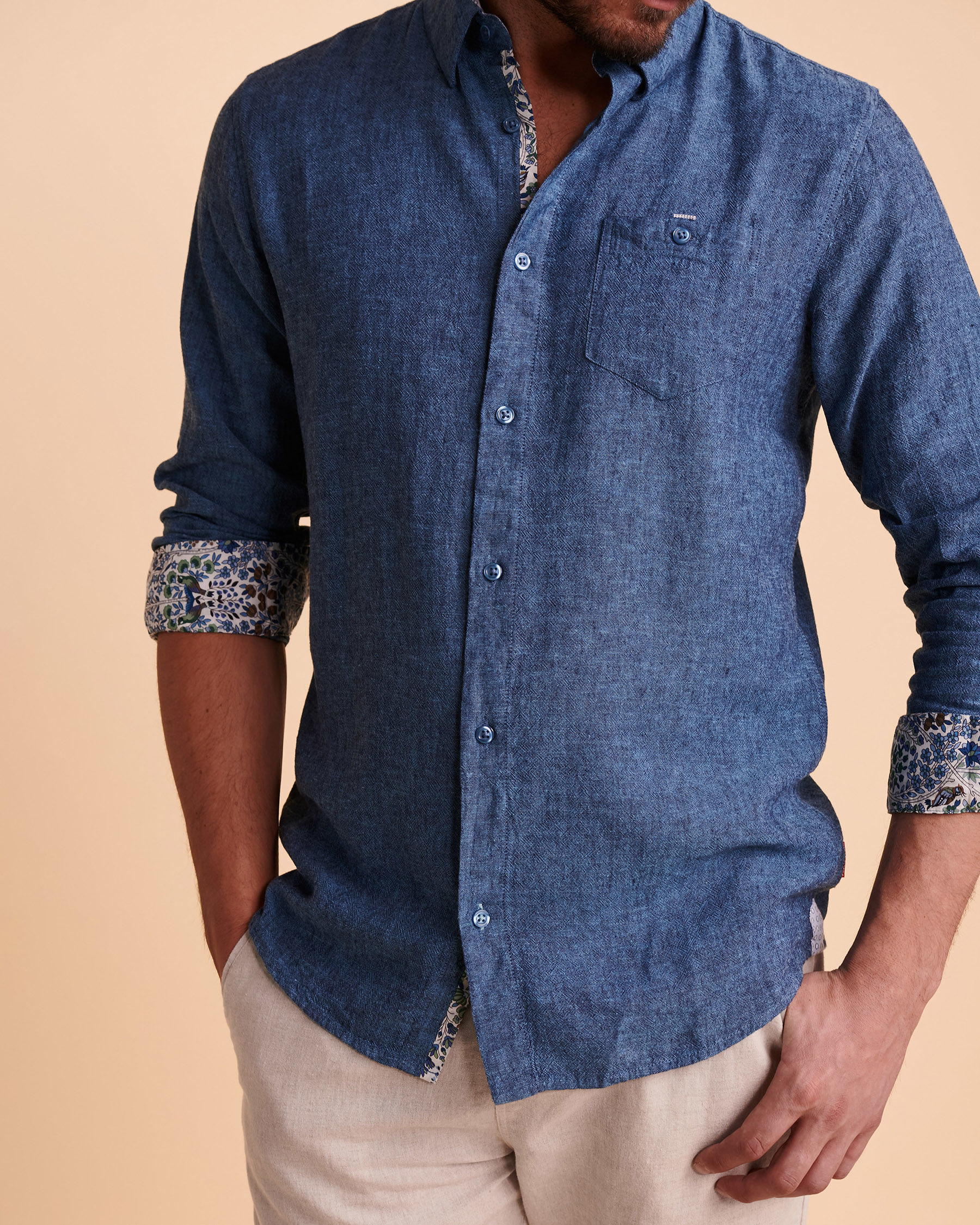 PUBLIC BEACH Linen Long Sleeves Shirt Blue PB3202 - View2