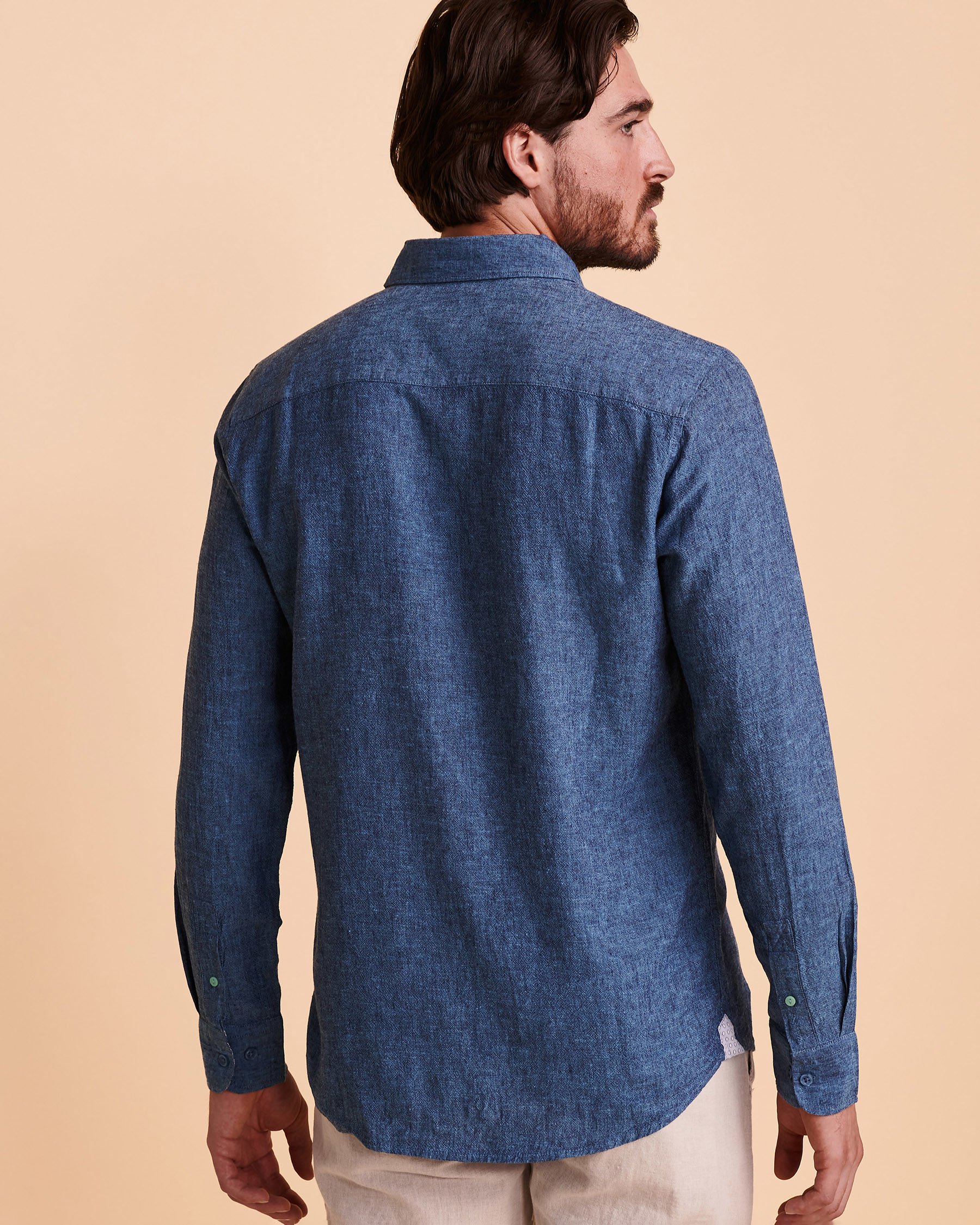 PUBLIC BEACH Linen Long Sleeves Shirt Blue PB3202 - View3