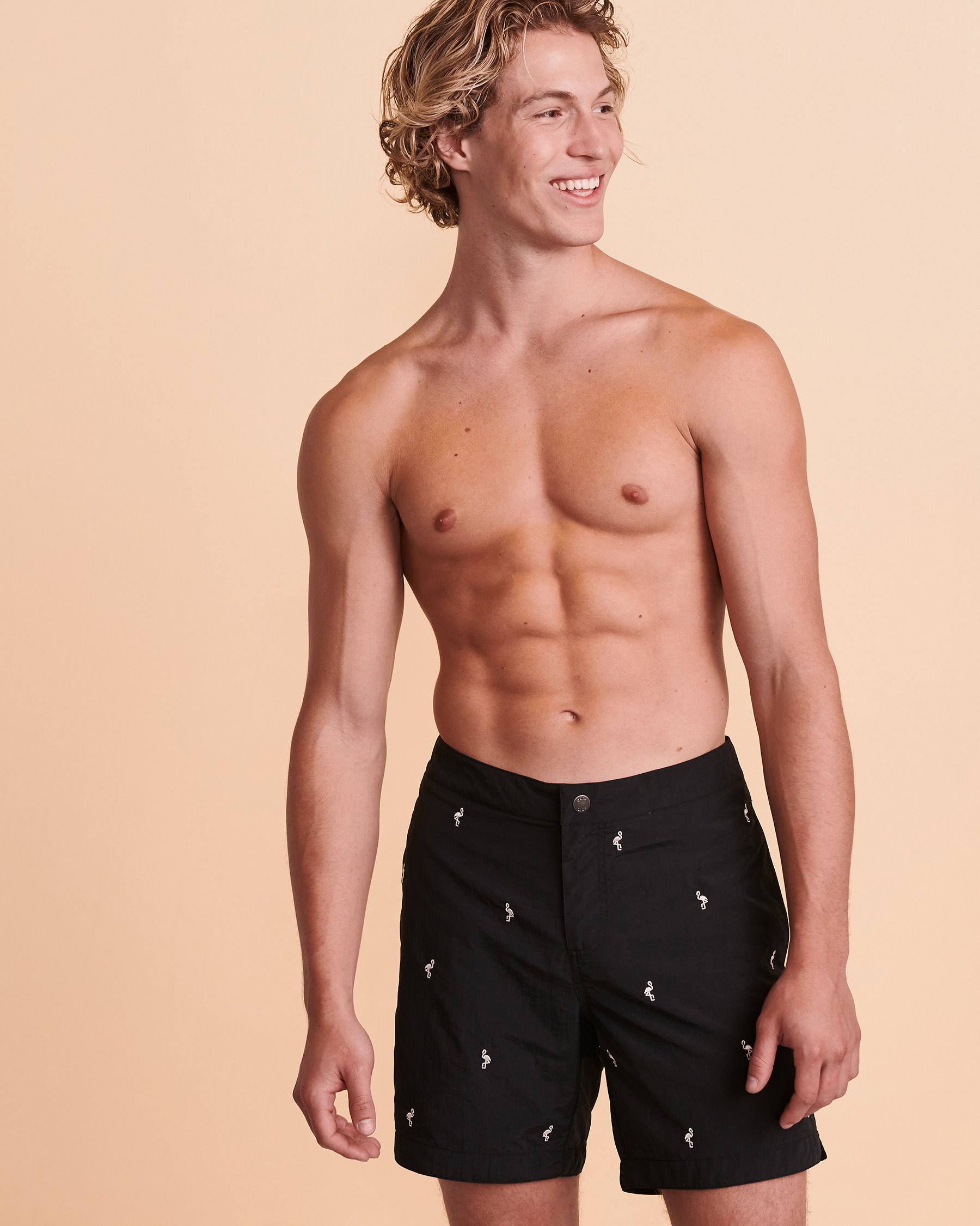BOTO FLAMINGO Embroidered Swim Trunk Black print 314114 - View4