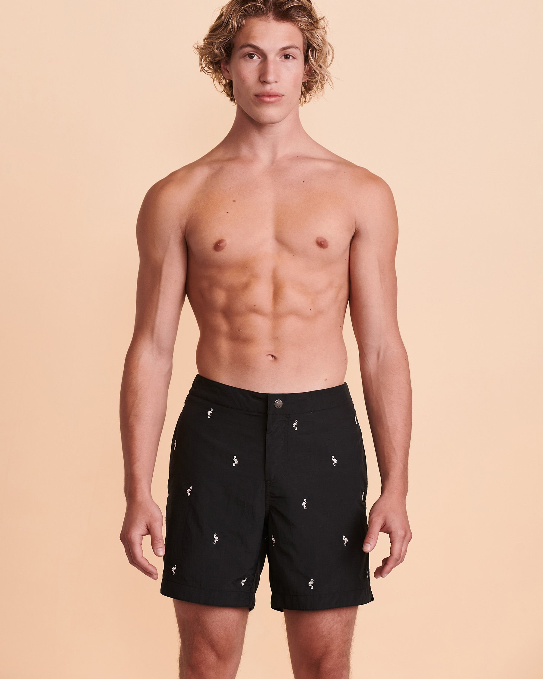 BOTO FLAMINGO Embroidered Swim Trunk Black print 314114 - View5