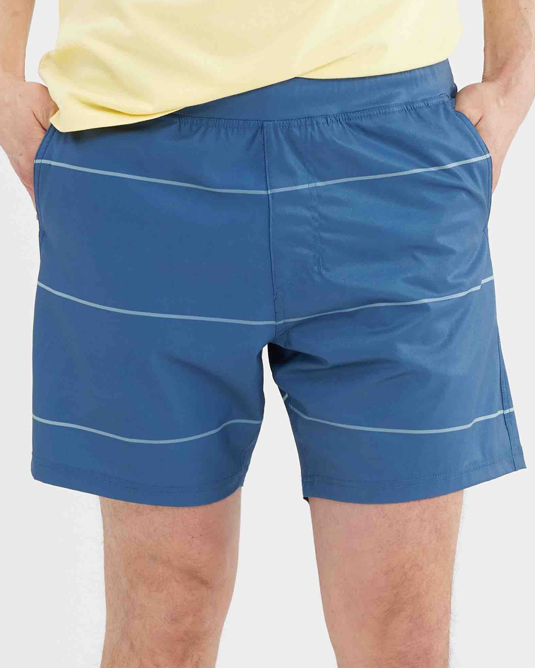 BLACK BULL APPAREL Maillot boardshort AXEL Rayures minces bleues 3900-1008 - Voir1
