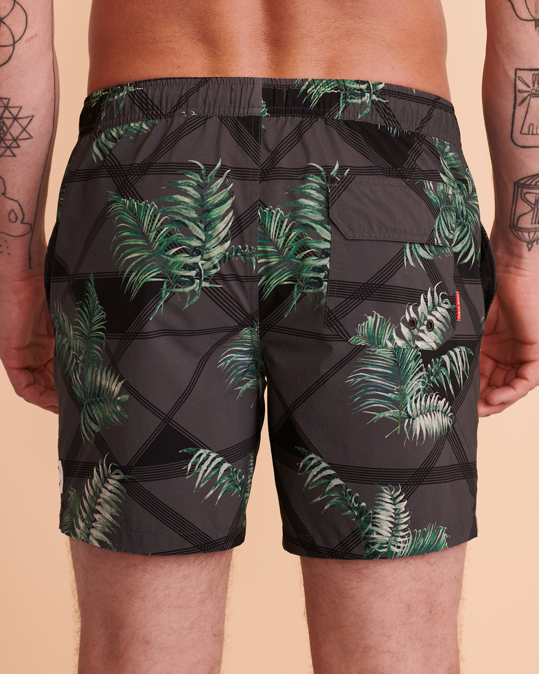 PUBLIC BEACH LEAVES PRINT Volley Swimsuit Black PB4603BIK - View2