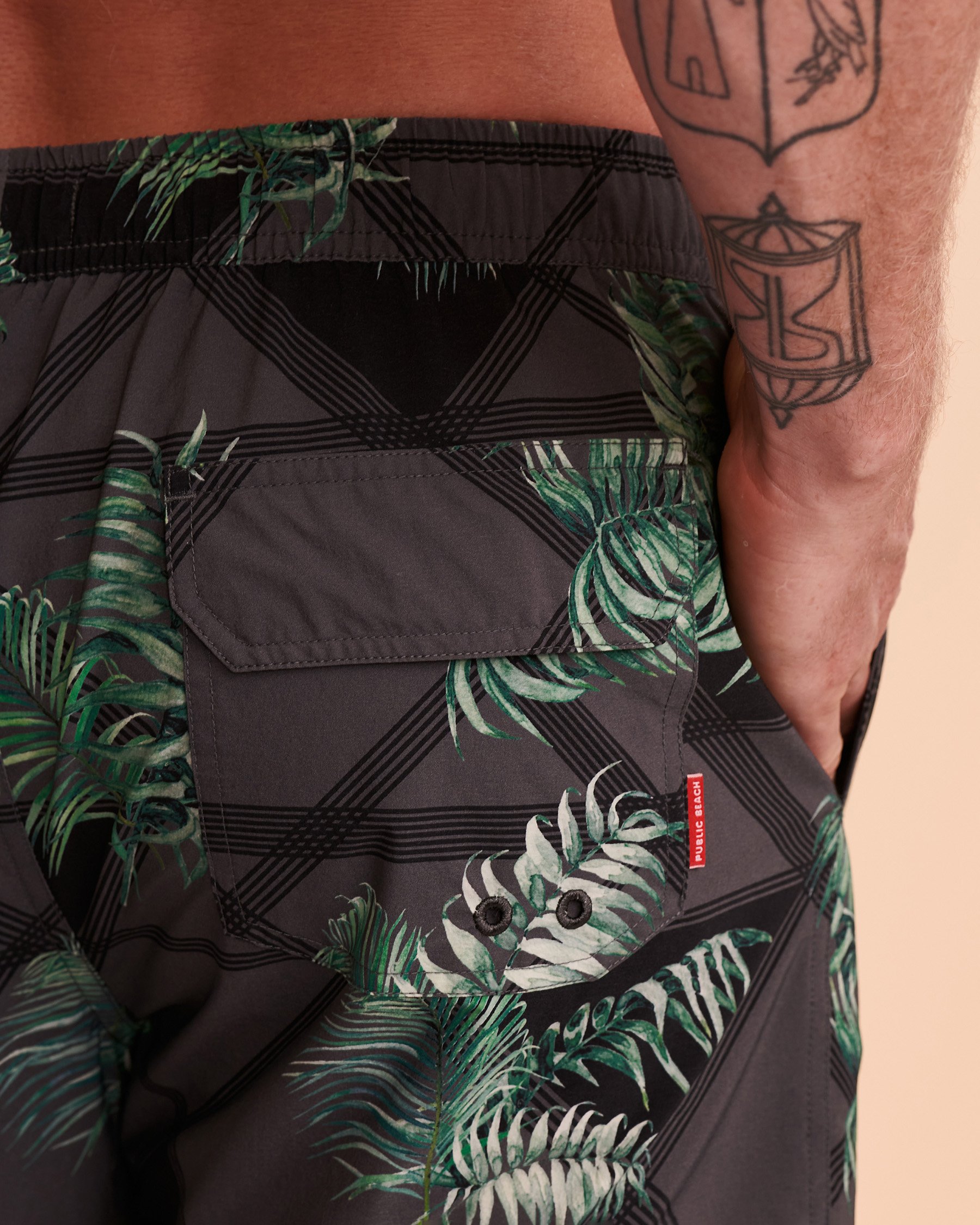 PUBLIC BEACH LEAVES PRINT Volley Swimsuit Black PB4603BIK - View3