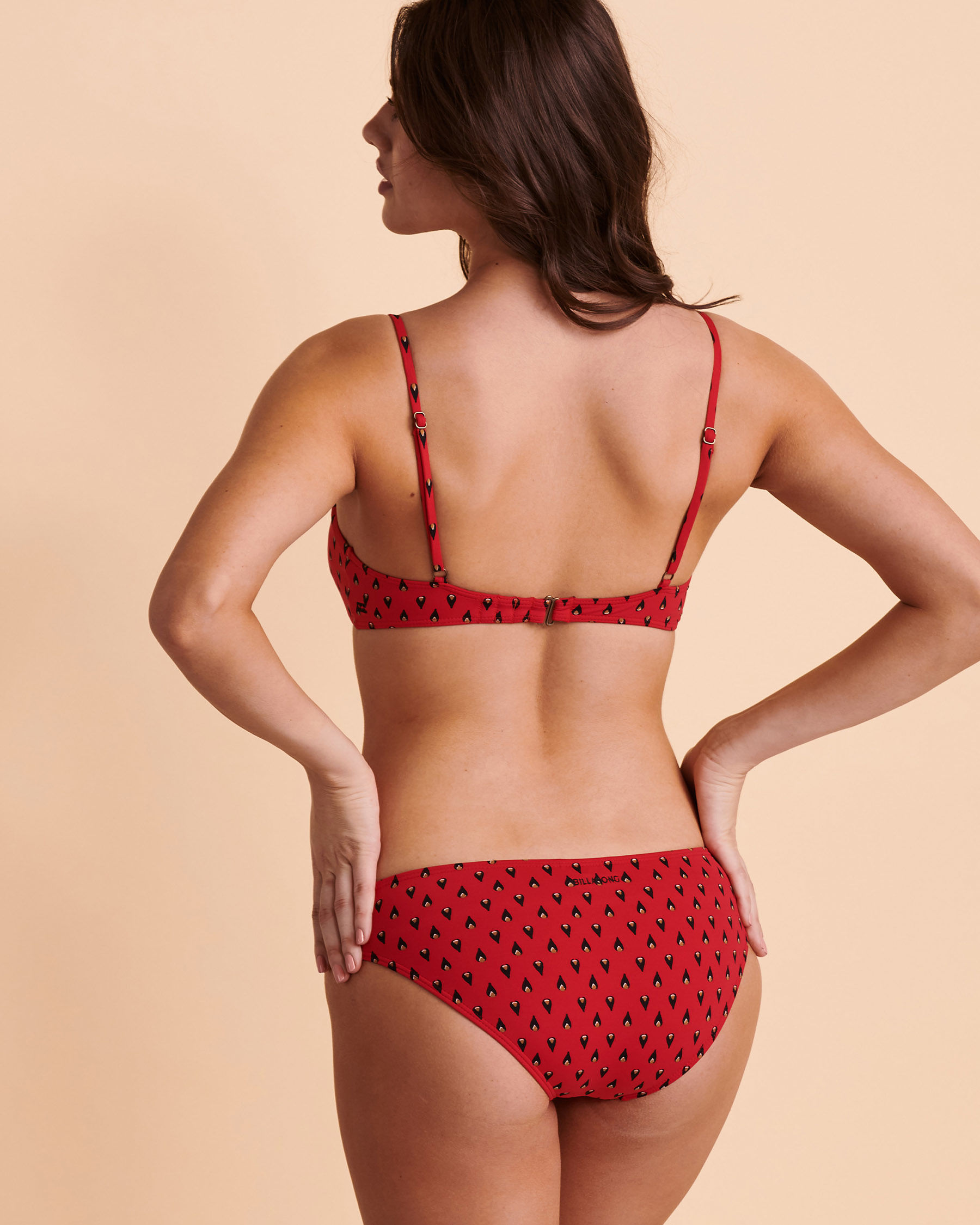 BILLABONG FALLING LIGHT Knotted Triangle Bikini Top Red and Print ABJX300127 - View2