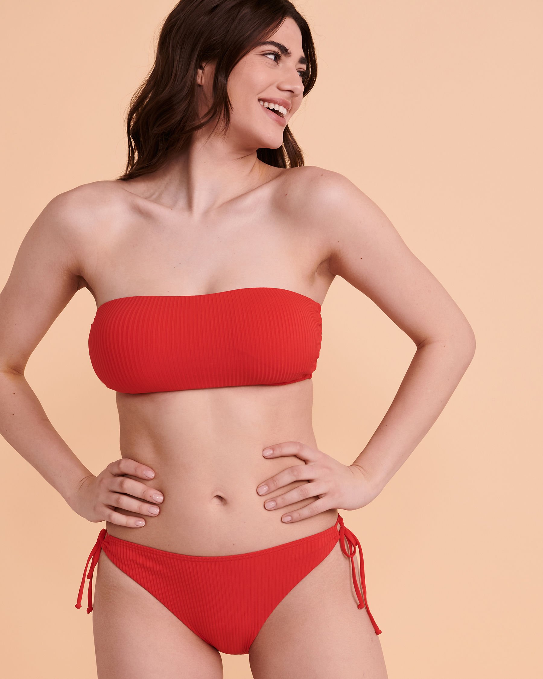 TROPIK FLAT RIB Bandeau Bikini Top Red 01100023 - View2