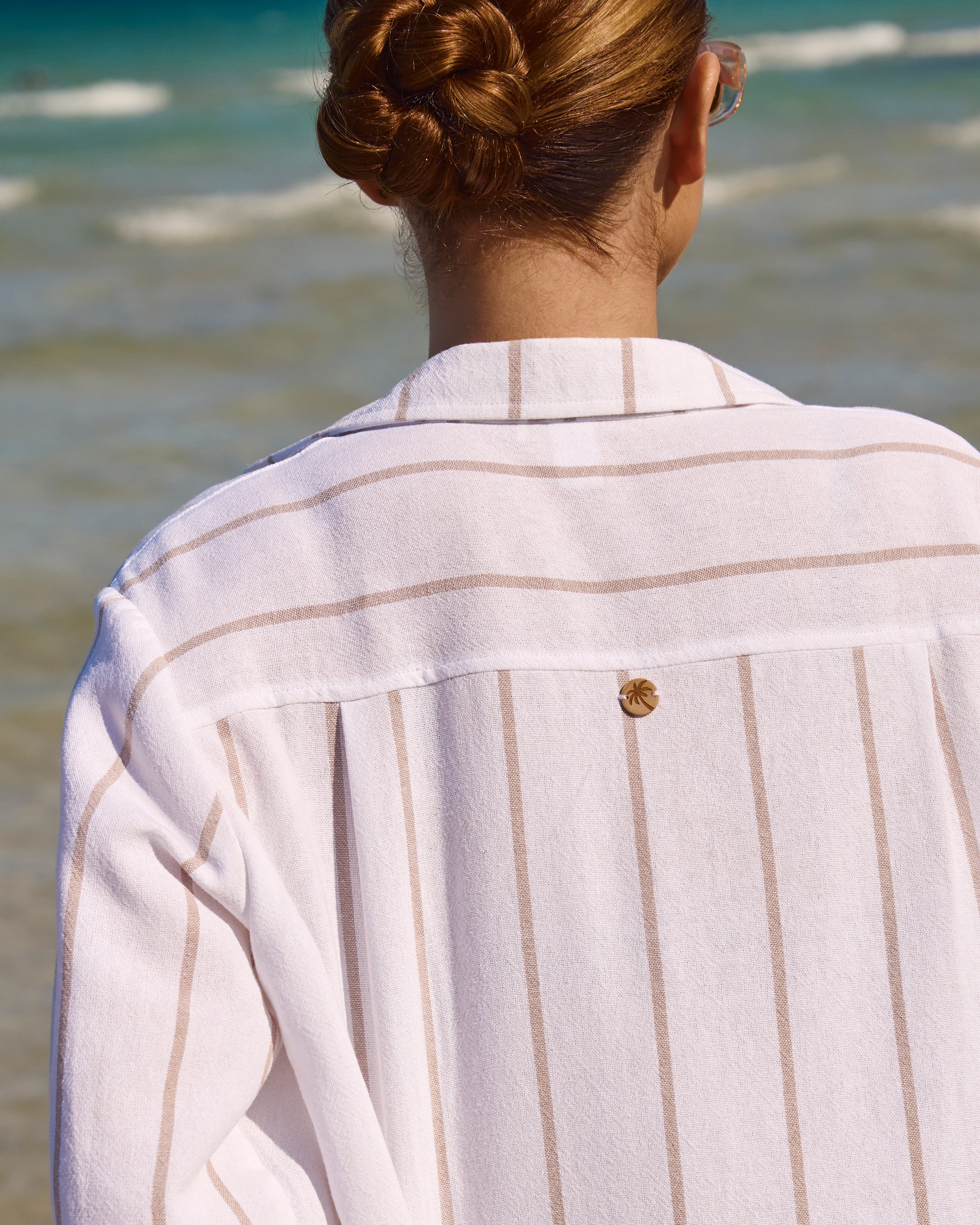 OFF THE BEACH Striped Long Sleeve Shirt Beige Sand Stripes 02100029 - View2