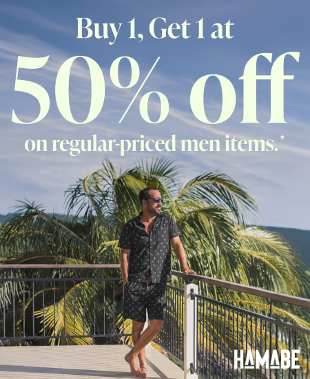 Buy 1, Get 1 at 50% off on regular-priced men items