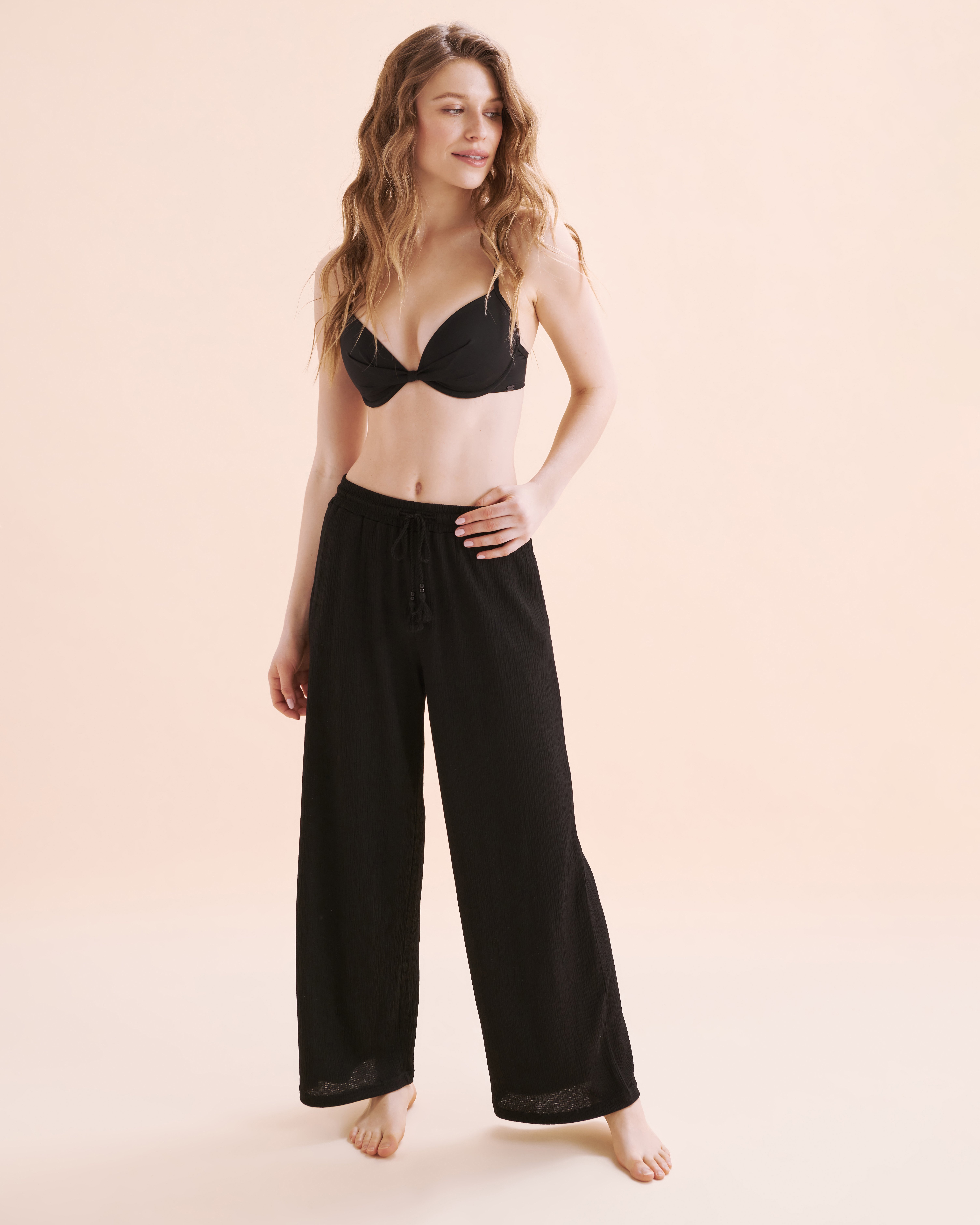 TROPIK Pantalon en polyester plissé Noir 02200085 - Voir2