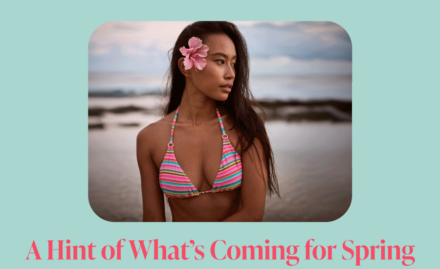 Several photos of upcoming swimwear collections.