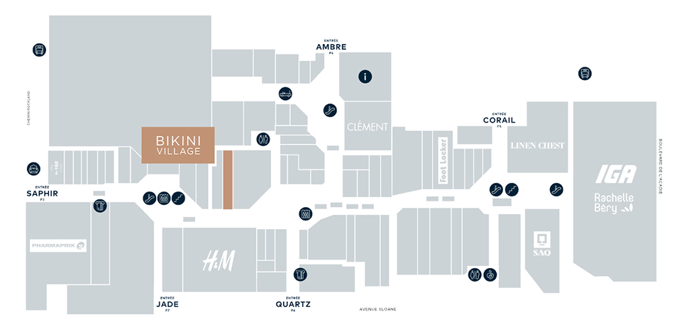 Carte du Centre Rockland - où trouver la boutique Bikini Village