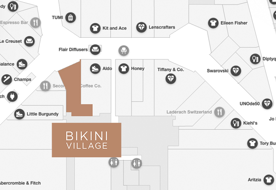 Map of Sherway Gardens - Where to find Bikini Village
