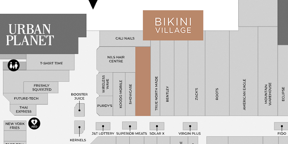 New Sudbury Centre map - Where to find Bikini Village