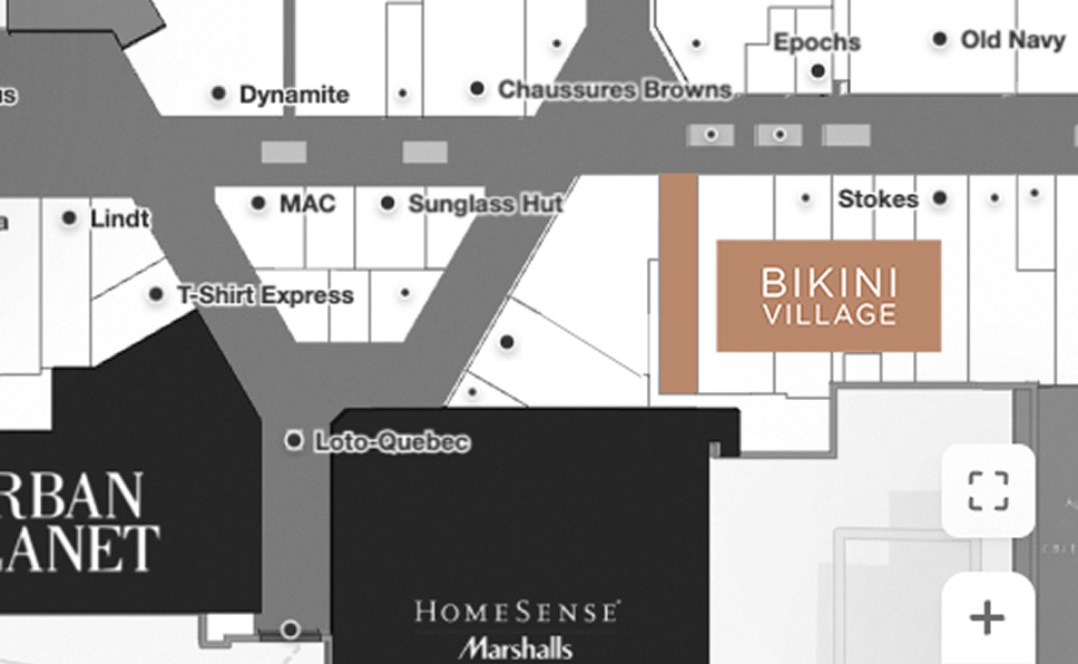 Carte des Promenades Gatineau - où trouver la boutique Bikini Village