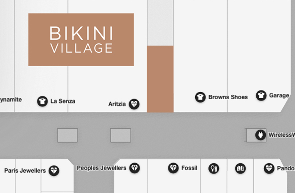 Carte du Kingsway Mall - où trouver la boutique Bikini Village