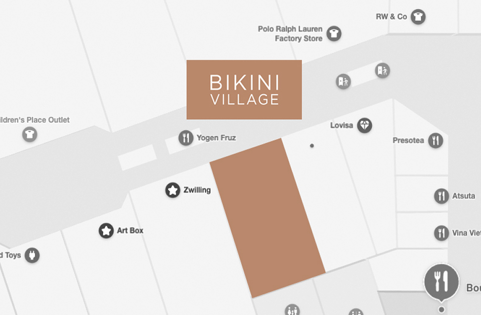 Map of Tsawwassen Mills Central Walk - Where to find Bikini Village