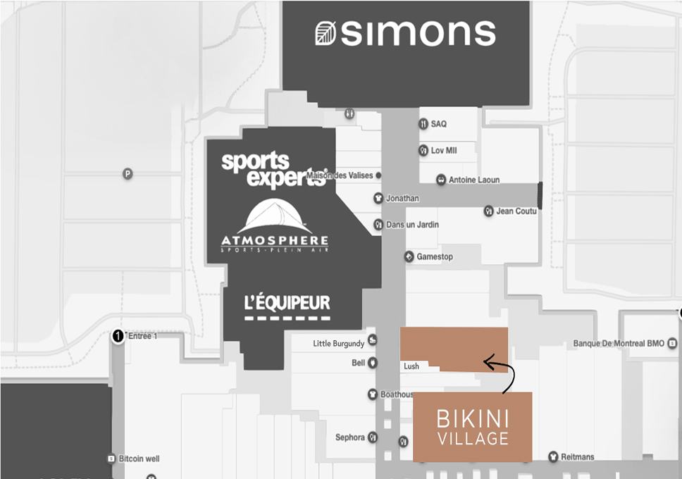 Carte des Galeries d'Anjou - où trouver la boutique Bikini Village
