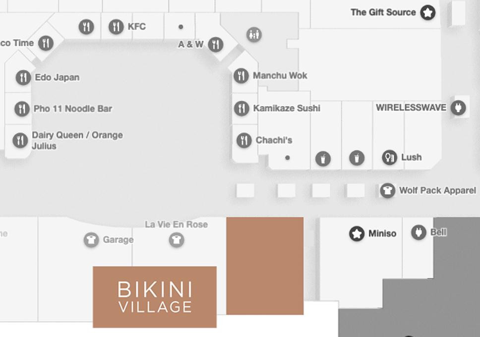 Woodgrove Centre map - Where to find Bikini Village