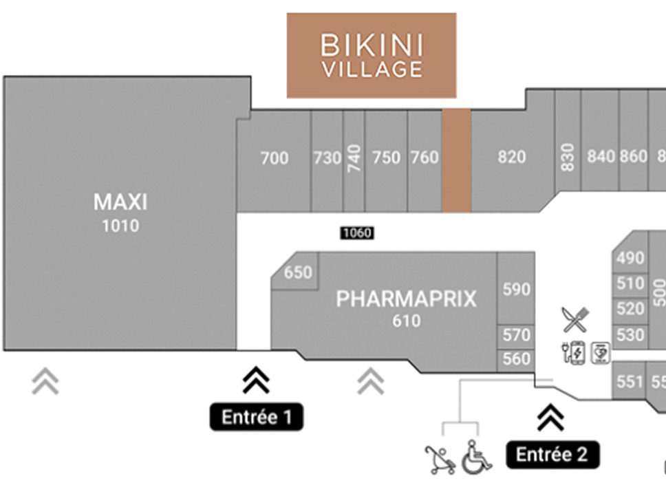 Carte des Galeries de Terrebonne - où trouver la boutique Bikini Village