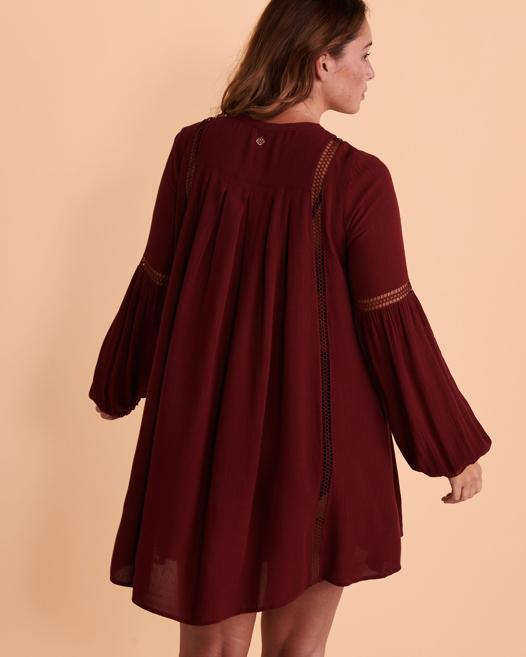 TURQUOISE COUTURE Long Sleeve Dress with Crochet Detail Red wine 02300073 - View2