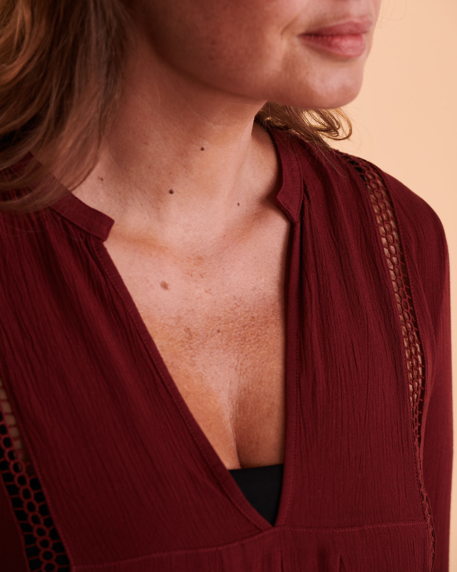 TURQUOISE COUTURE Robe manches longues détail de crochet Vin rouge 02300073 - Voir3