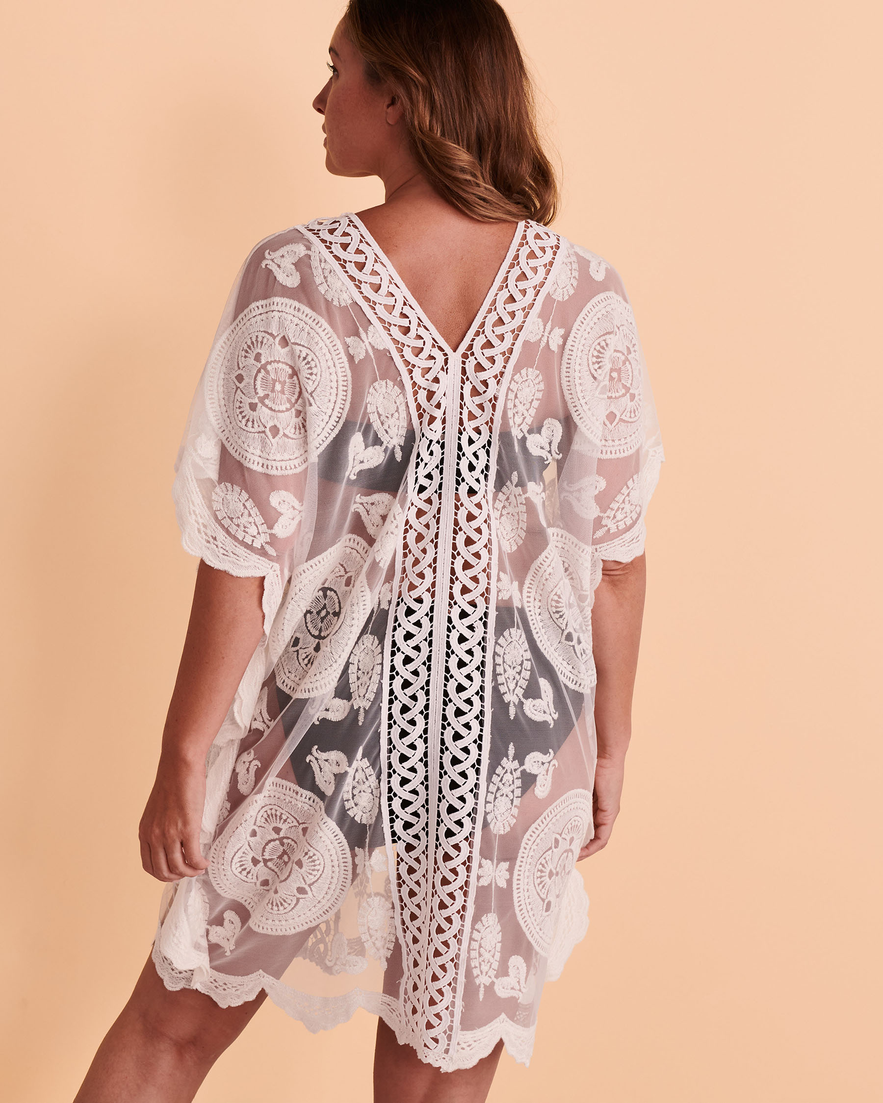URBAN LUX Mesh and Crochet Caftan White 2058 - View2