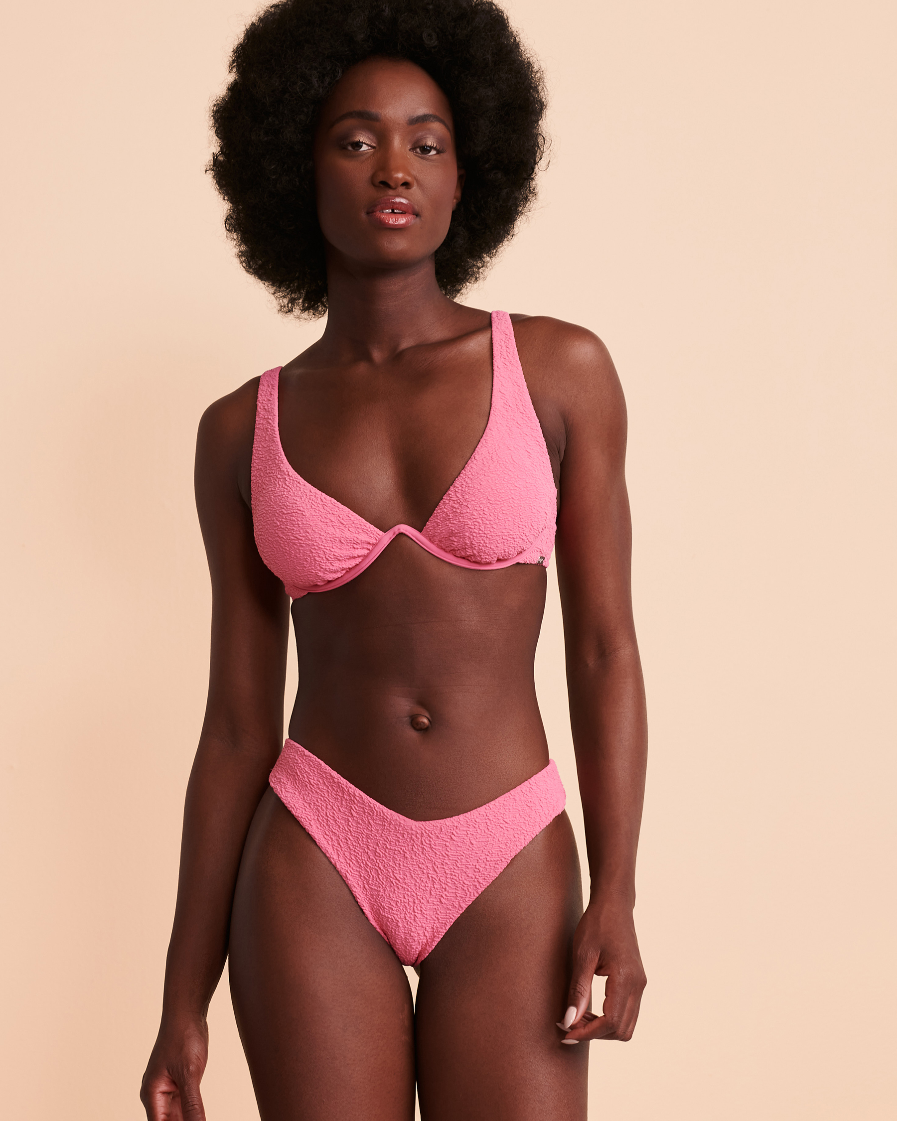 TROPIK TEXTURED Plunge Triangle Bikini Top Pink 01100071 - View1