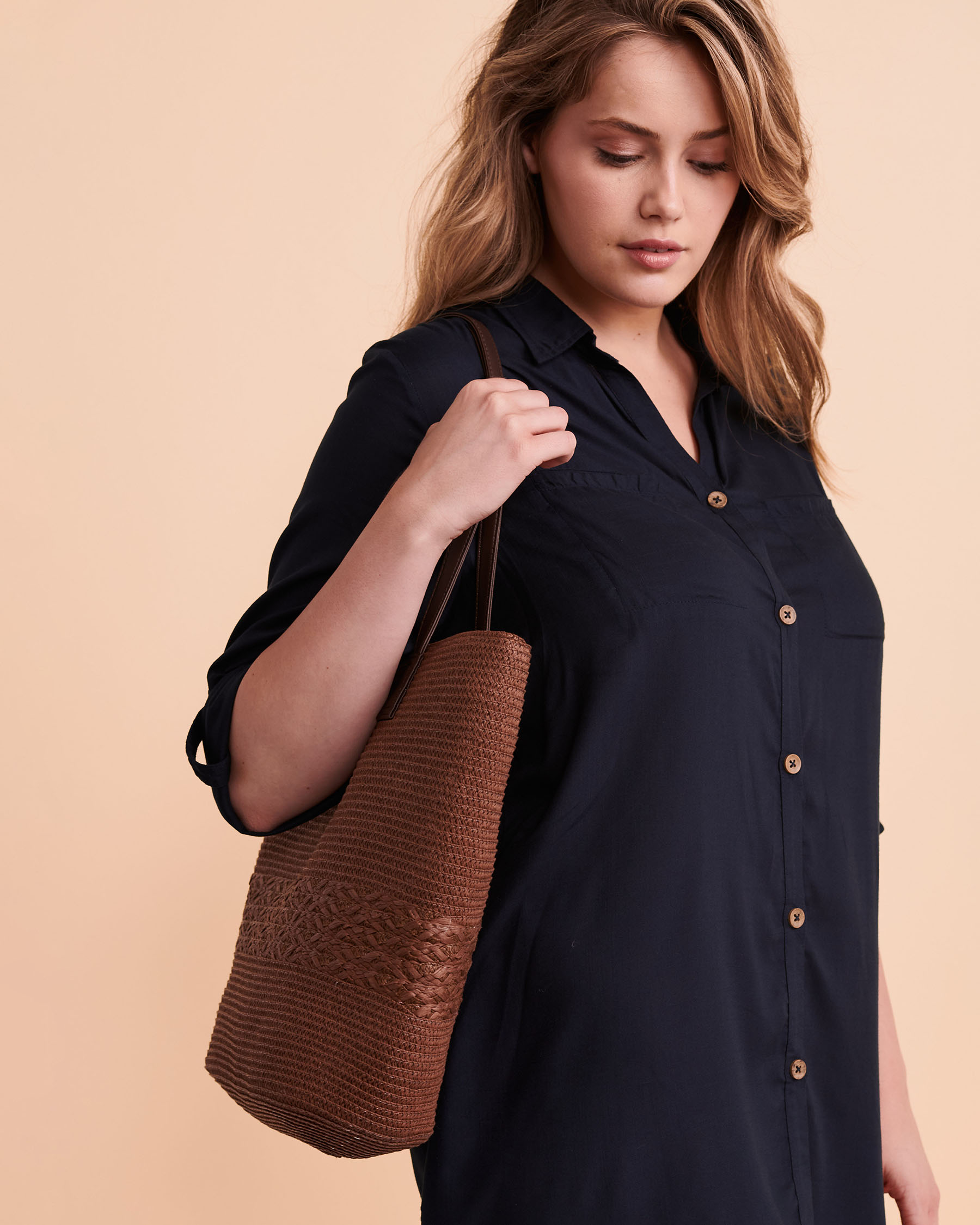 SARAJANE Straw Bag with Pattern Brown 22SJ2116 - View3