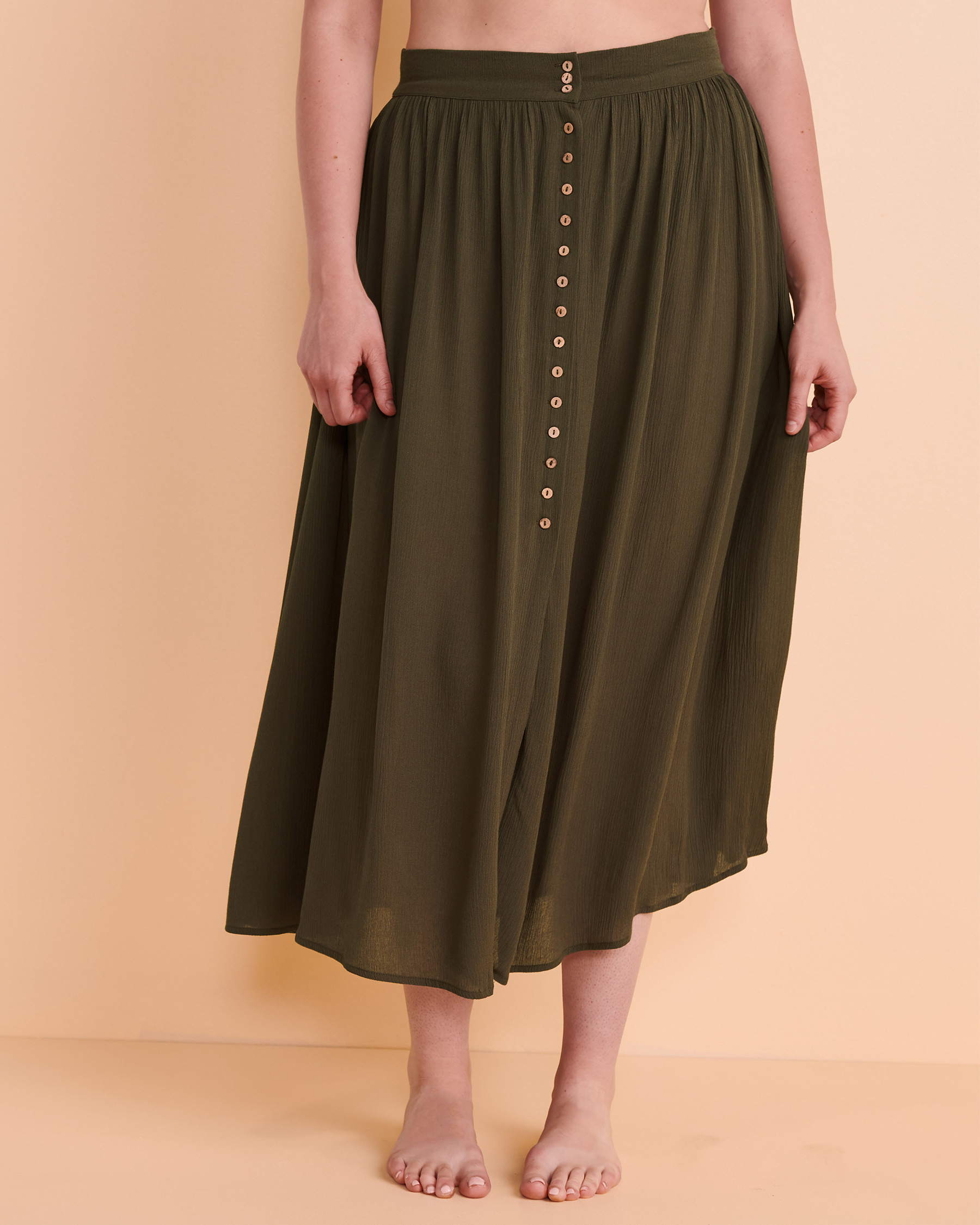 TURQUOISE COUTURE Buttoned Long Skirt Olive 02200032 - View5