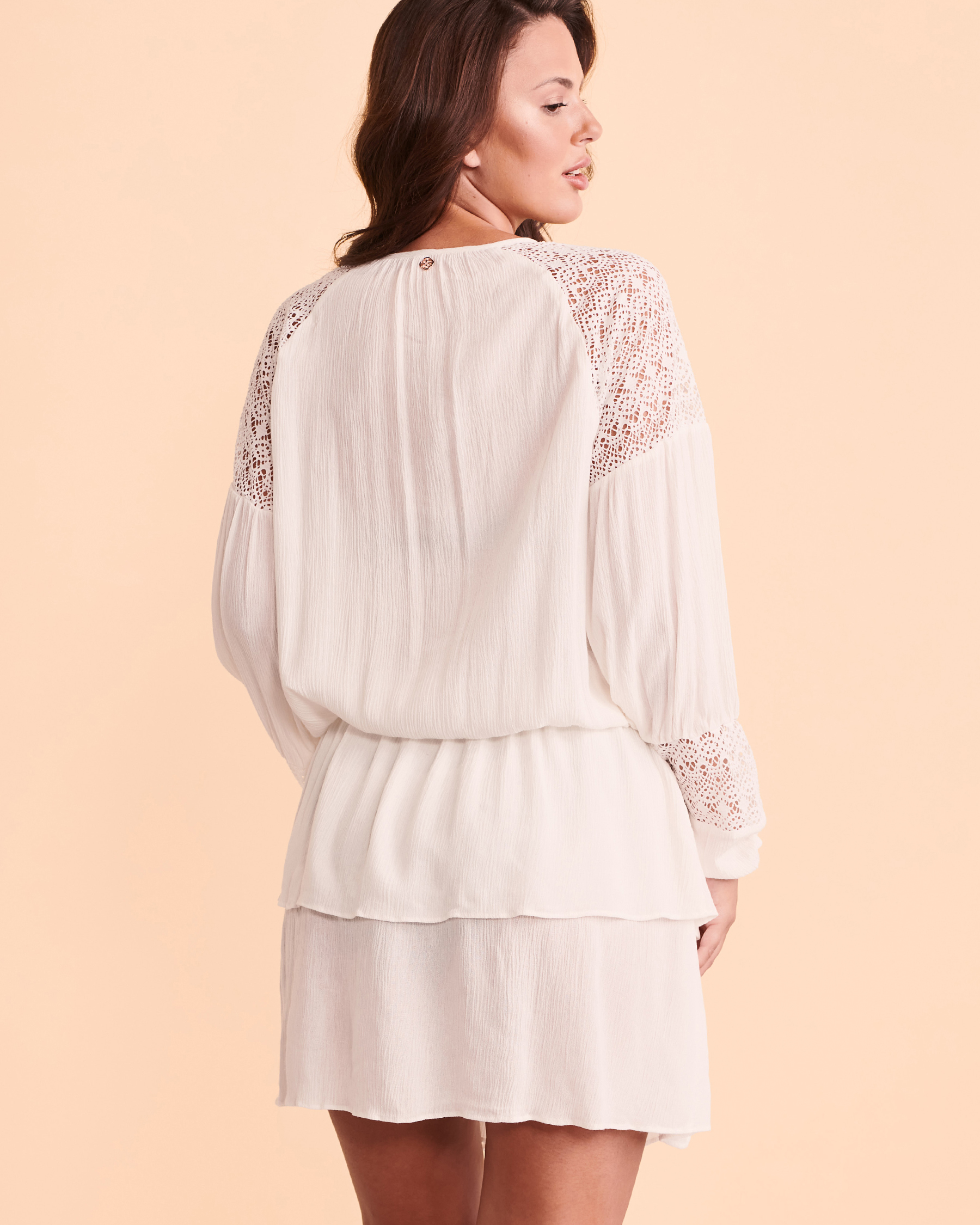TURQUOISE COUTURE Robe manches longues crochet Blanc 02300072 - Voir2